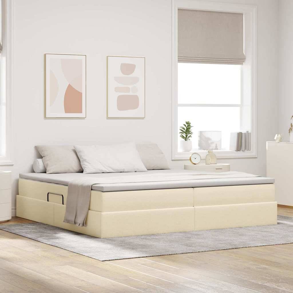 vidaXL Aufbewahrungsbett mit Matratze Creme 200 x 200 cm Polyester