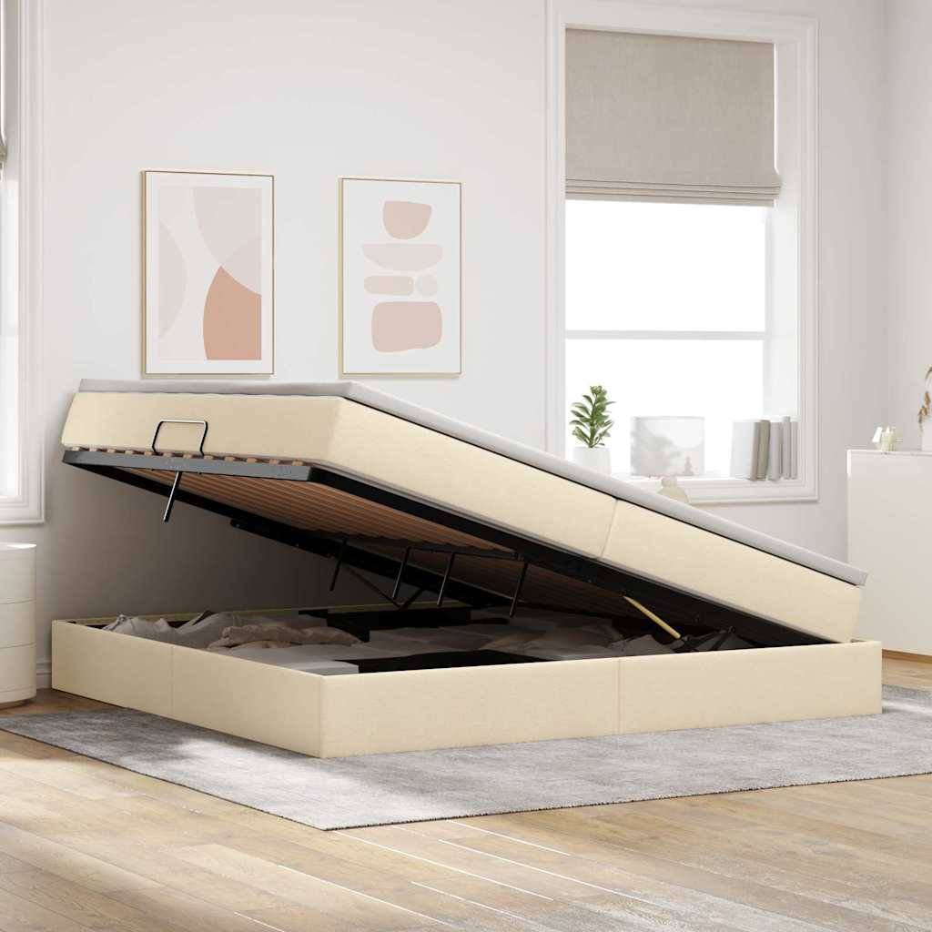 vidaXL Aufbewahrungsbett mit Matratze Creme 200 x 200 cm Polyester