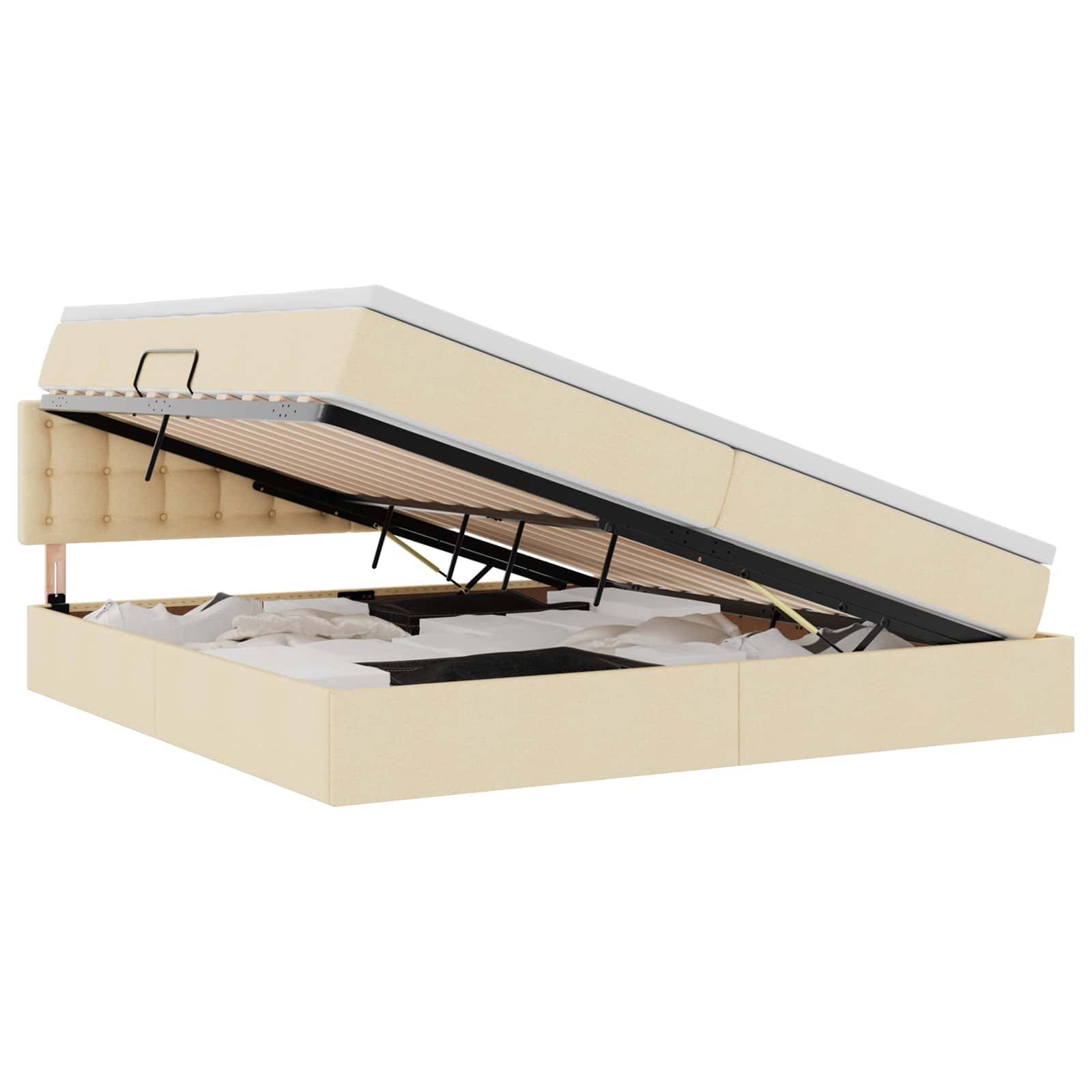 vidaXL LED-Speicherbett mit Matratze Creme 200 x 200 cm Stoff