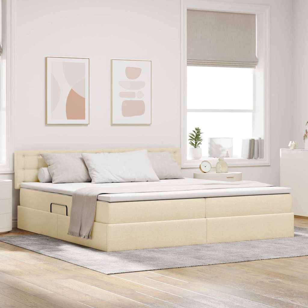 vidaXL LED-Speicherbett mit Matratze Creme 200 x 200 cm Stoff