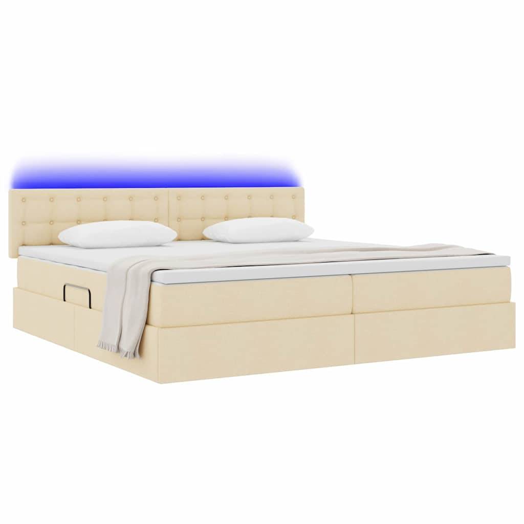 vidaXL LED-Speicherbett mit Matratze Creme 200 x 200 cm Stoff