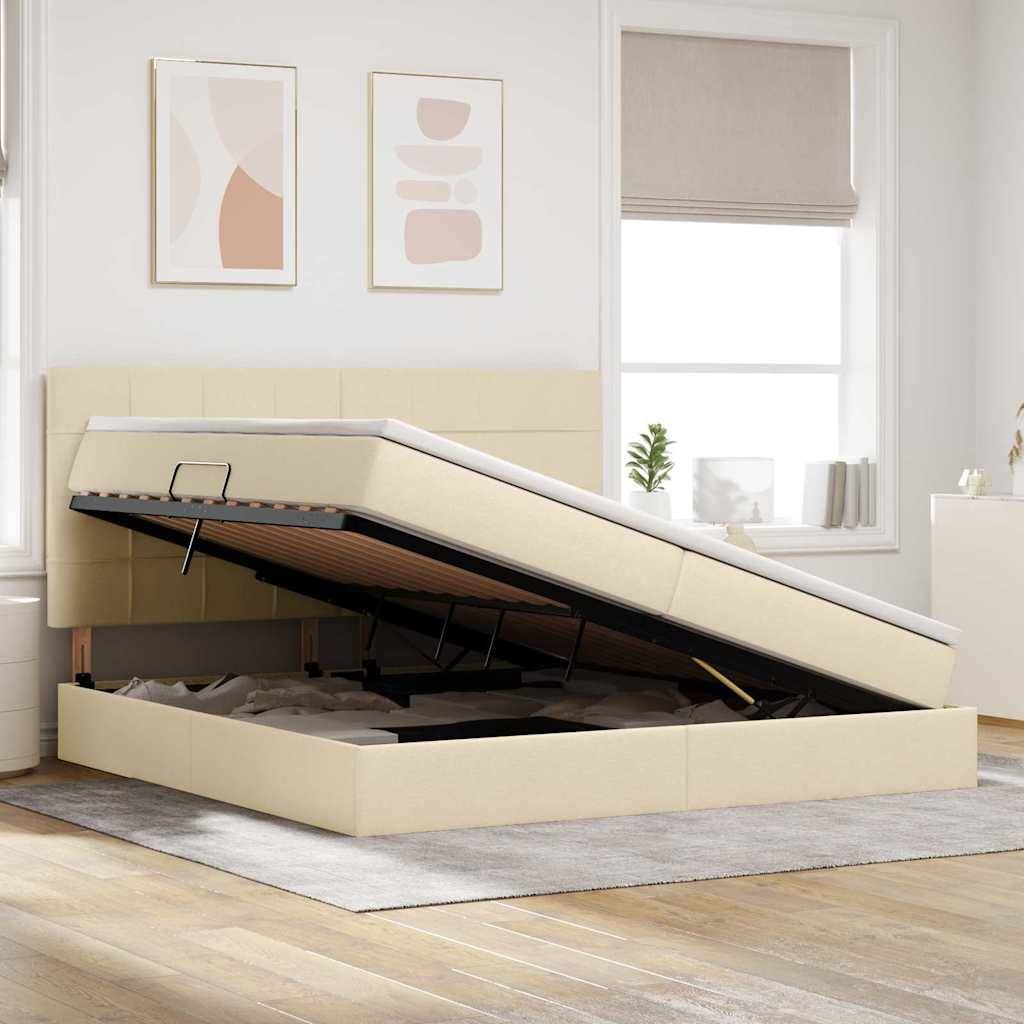 vidaXL LED-Speicherbett mit Matratze Creme 200 x 200 cm Stoff