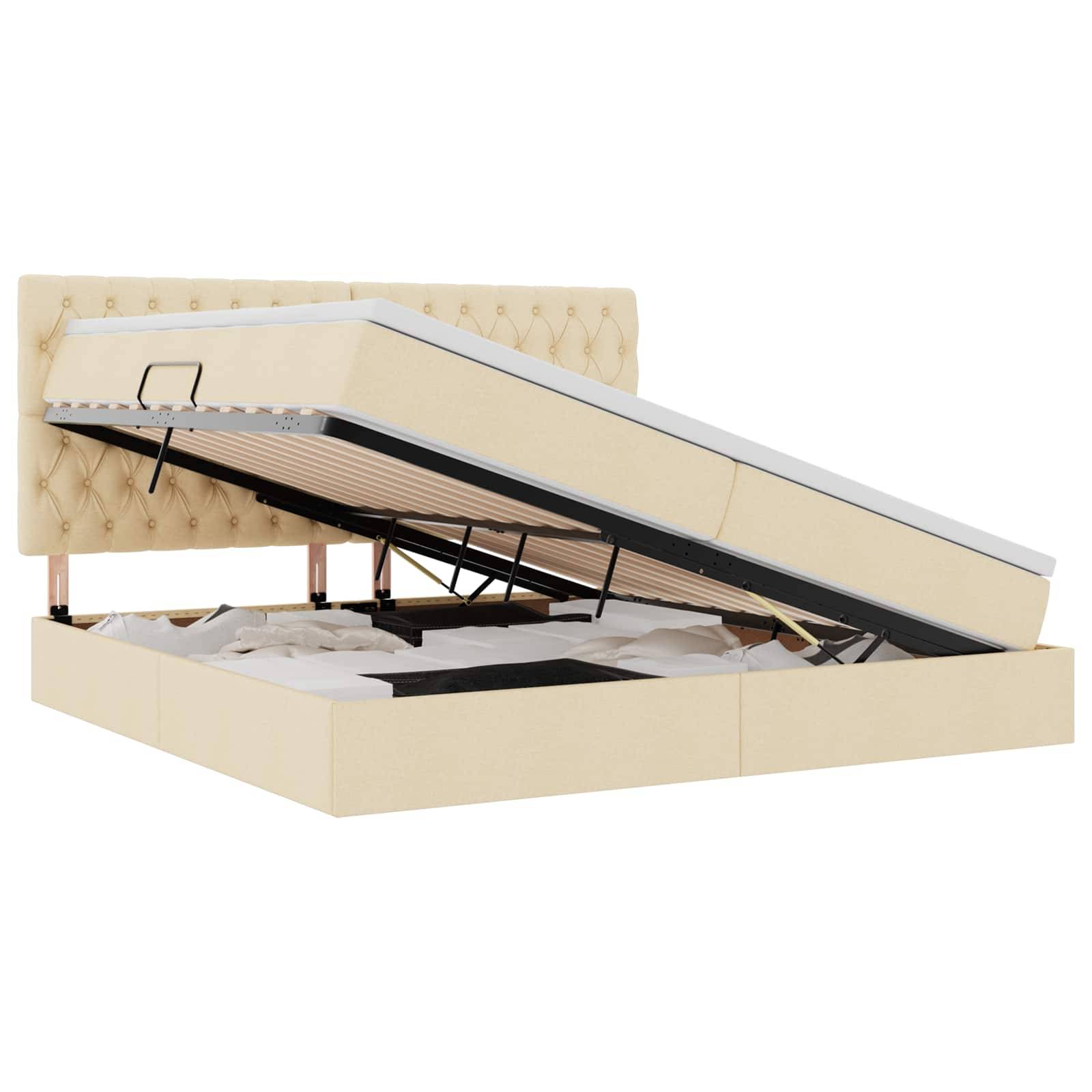 vidaXL Aufbewahrungsbett mit Matratze Creme 200 x 200 cm Polyester