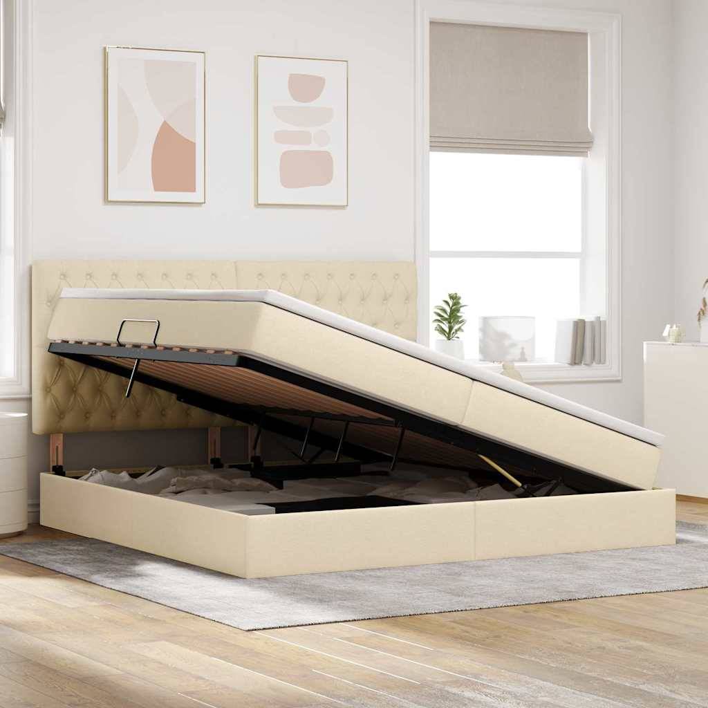vidaXL Aufbewahrungsbett mit Matratze Creme 200 x 200 cm Polyester