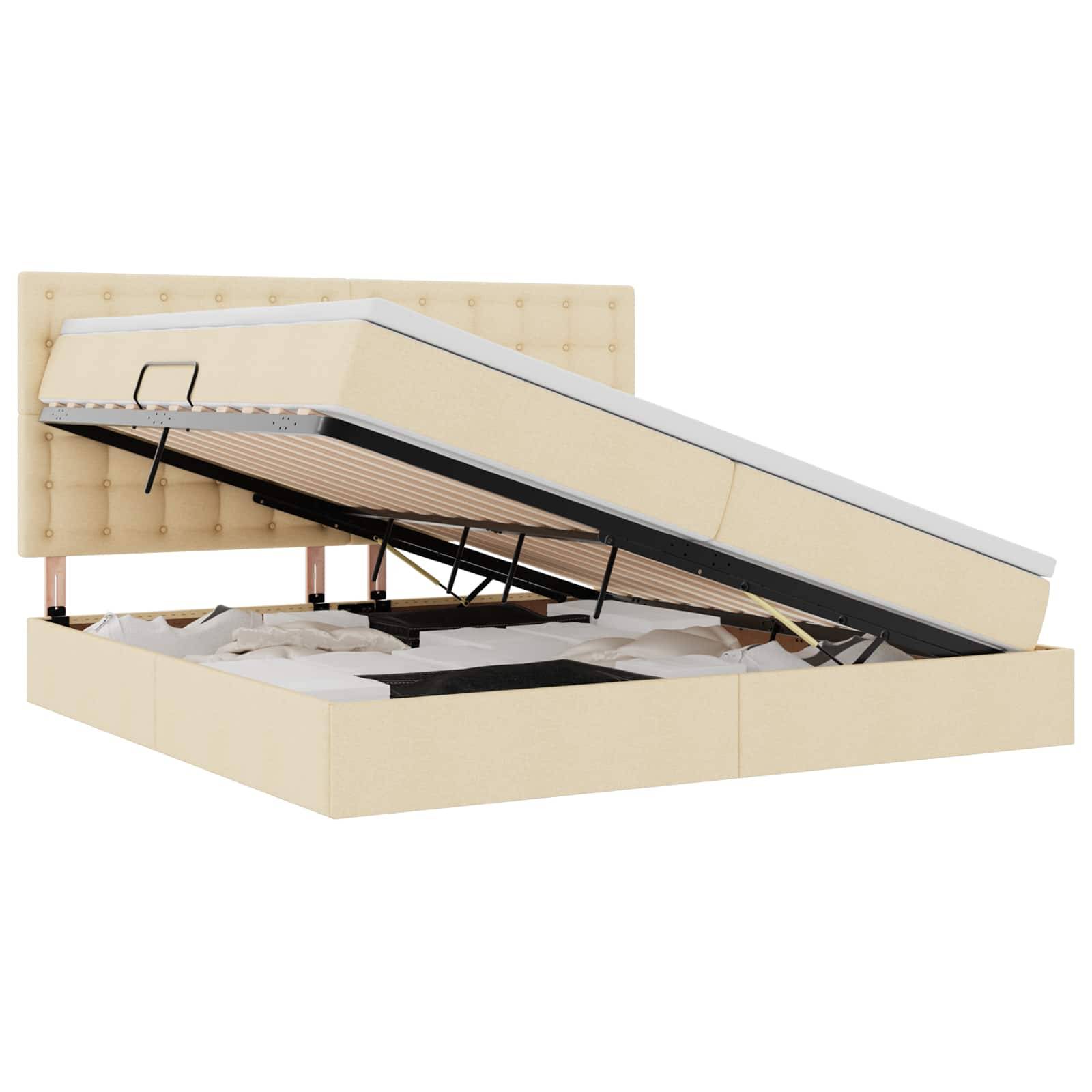 vidaXL LED-Speicherbett mit Matratze Creme 200 x 200 cm Stoff