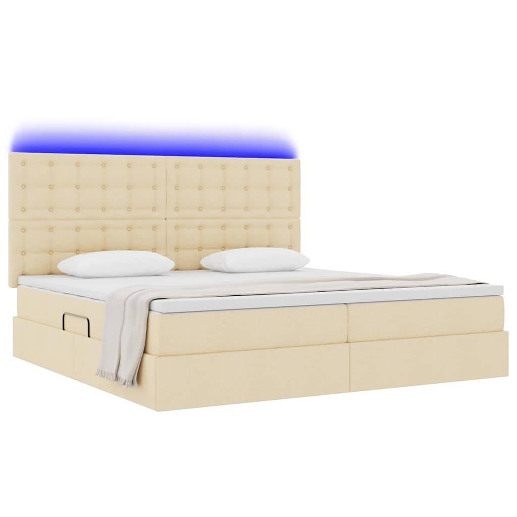 vidaXL LED-Speicherbett mit Matratze Creme 200 x 200 cm Stoff