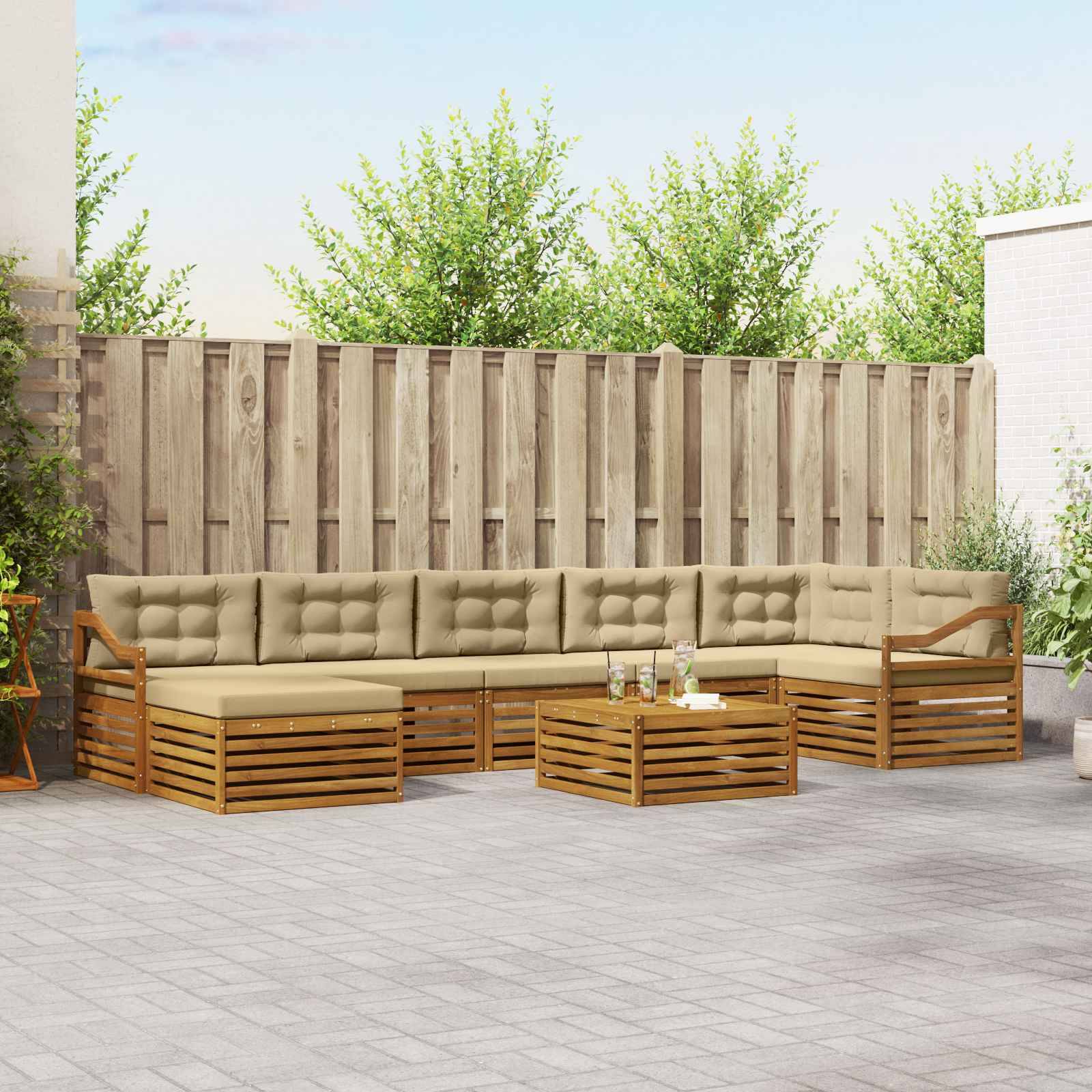 vidaXL Outdoor-Sofagarnitur 8 pcs Natur und Beige Massivholz Akazie