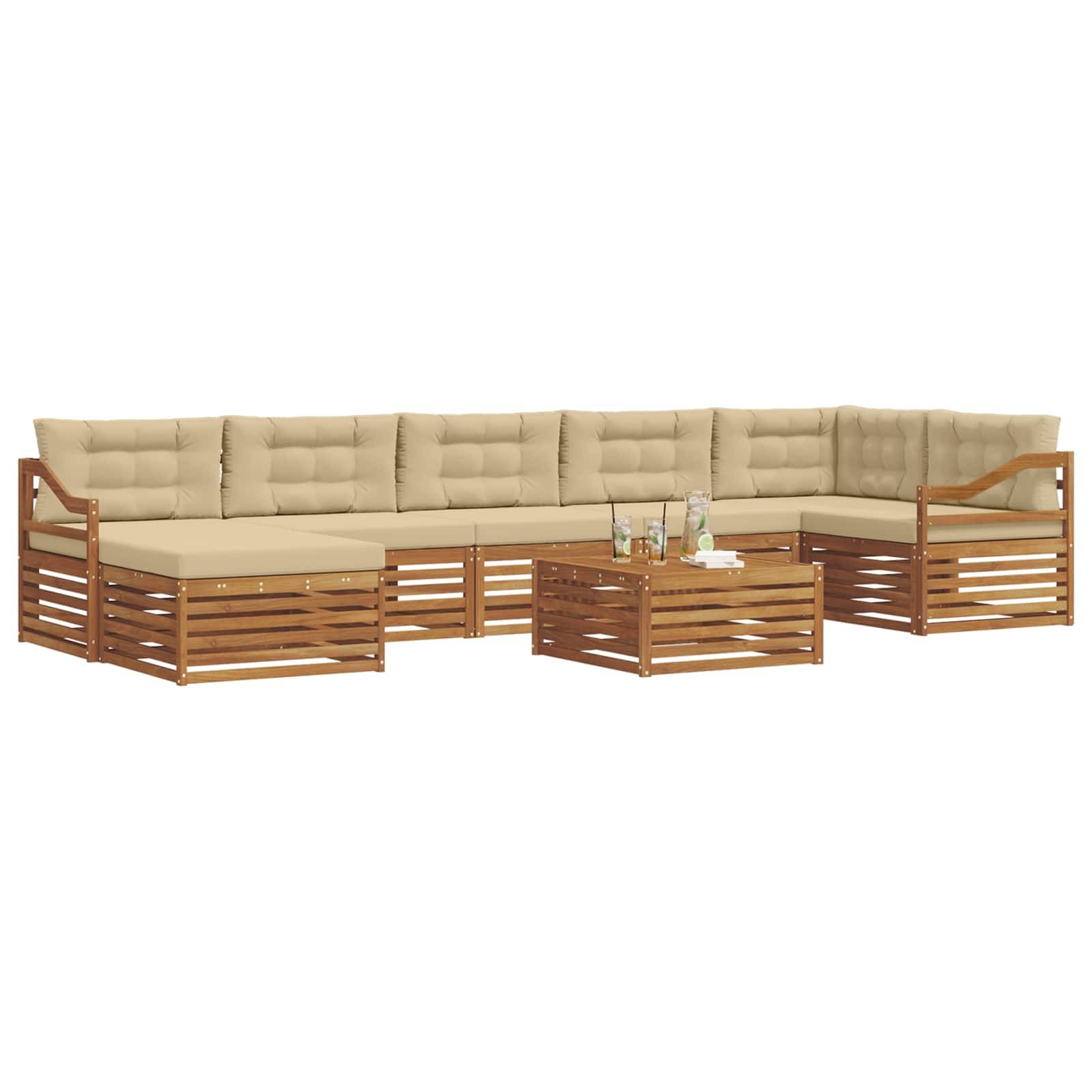 vidaXL Outdoor-Sofagarnitur 8 pcs Natur und Beige Massivholz Akazie