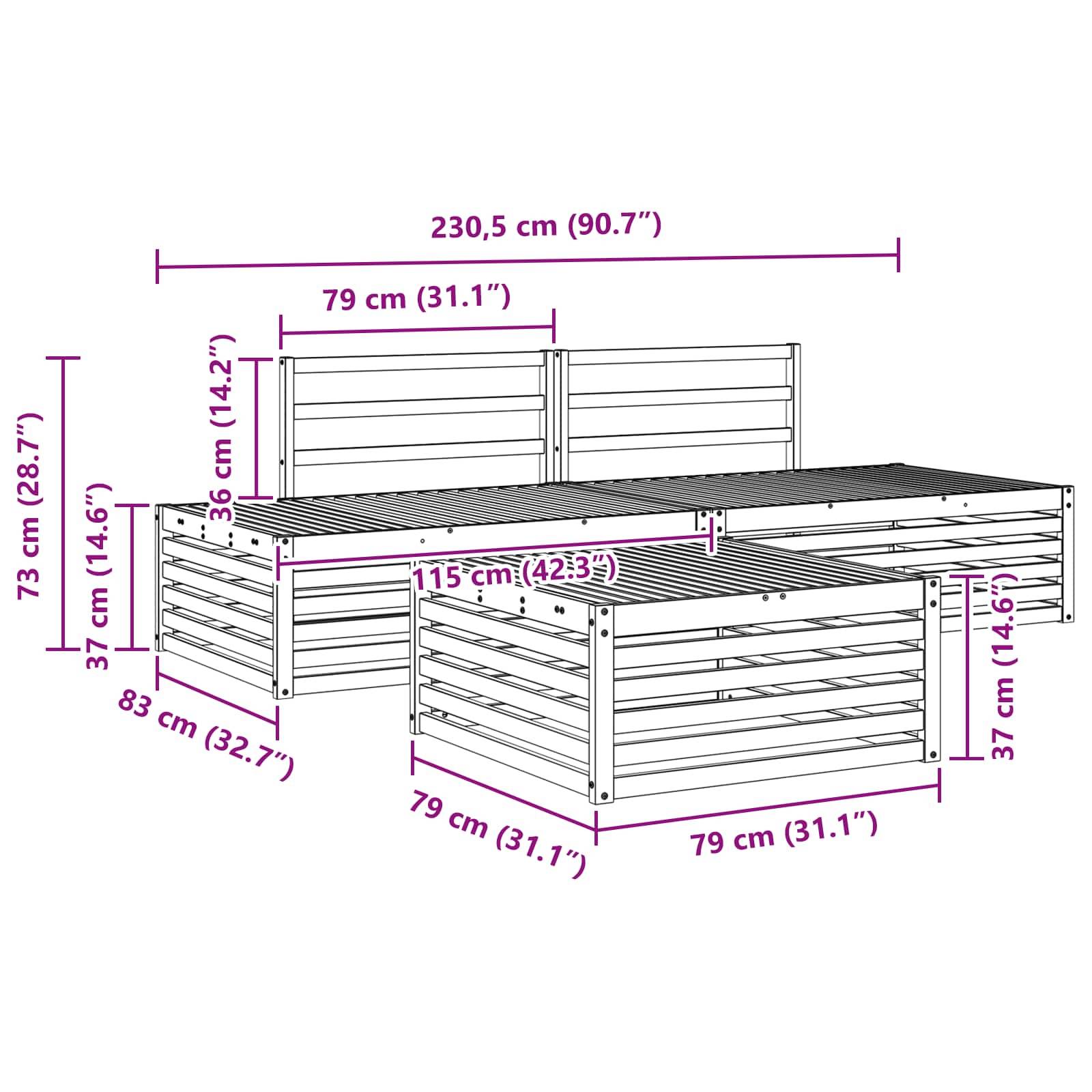 vidaXL Outdoor-Sofagarnitur 3 Stück Natur Massivholz Akazie