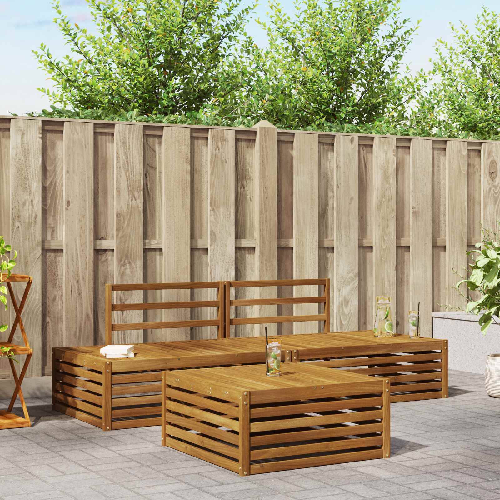 vidaXL Outdoor-Sofagarnitur 3 Stück Natur Massivholz Akazie