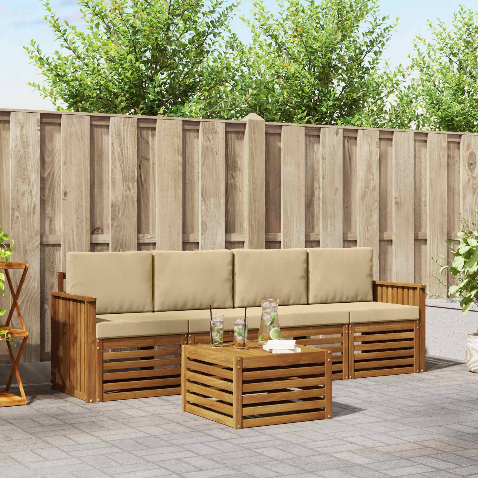 vidaXL Sofagarnituren 5 pcs Natur und Beige Massivholz Akazie