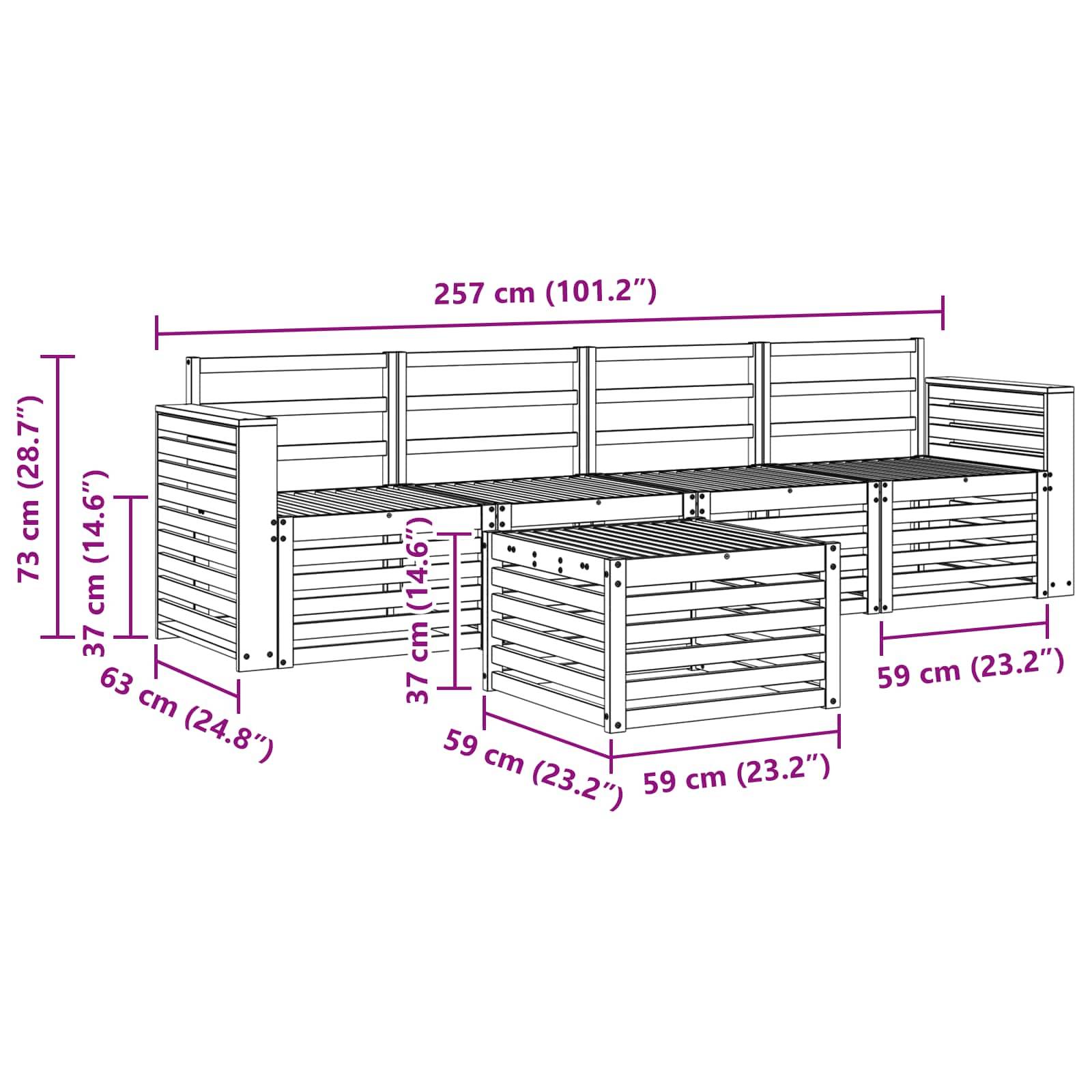 vidaXL Sofagarnituren 5 pcs Natur Massivholz Akazie