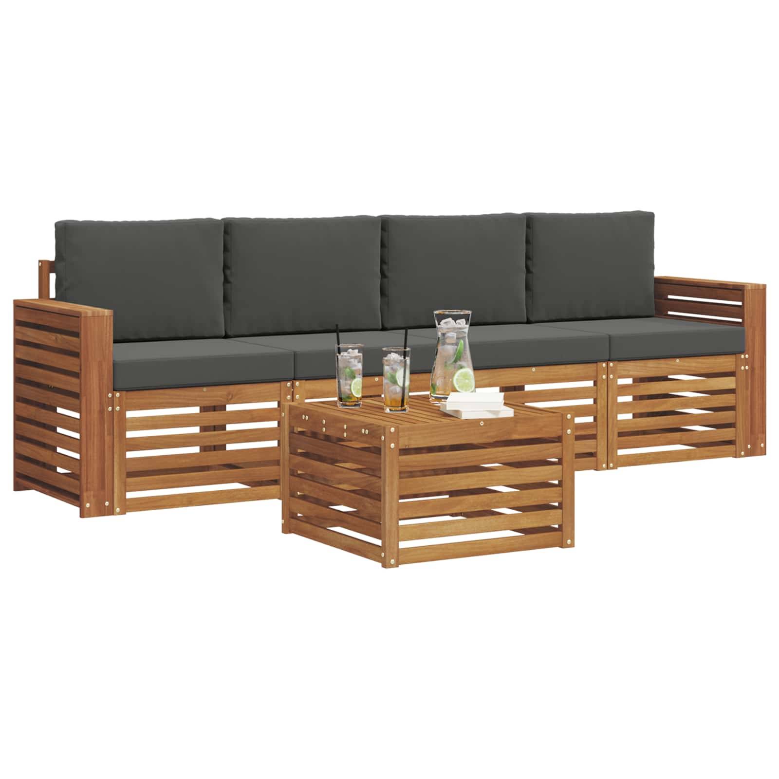vidaXL Sofagarnituren 5 pcs Natur und Anthrazit Massivholz Akazie