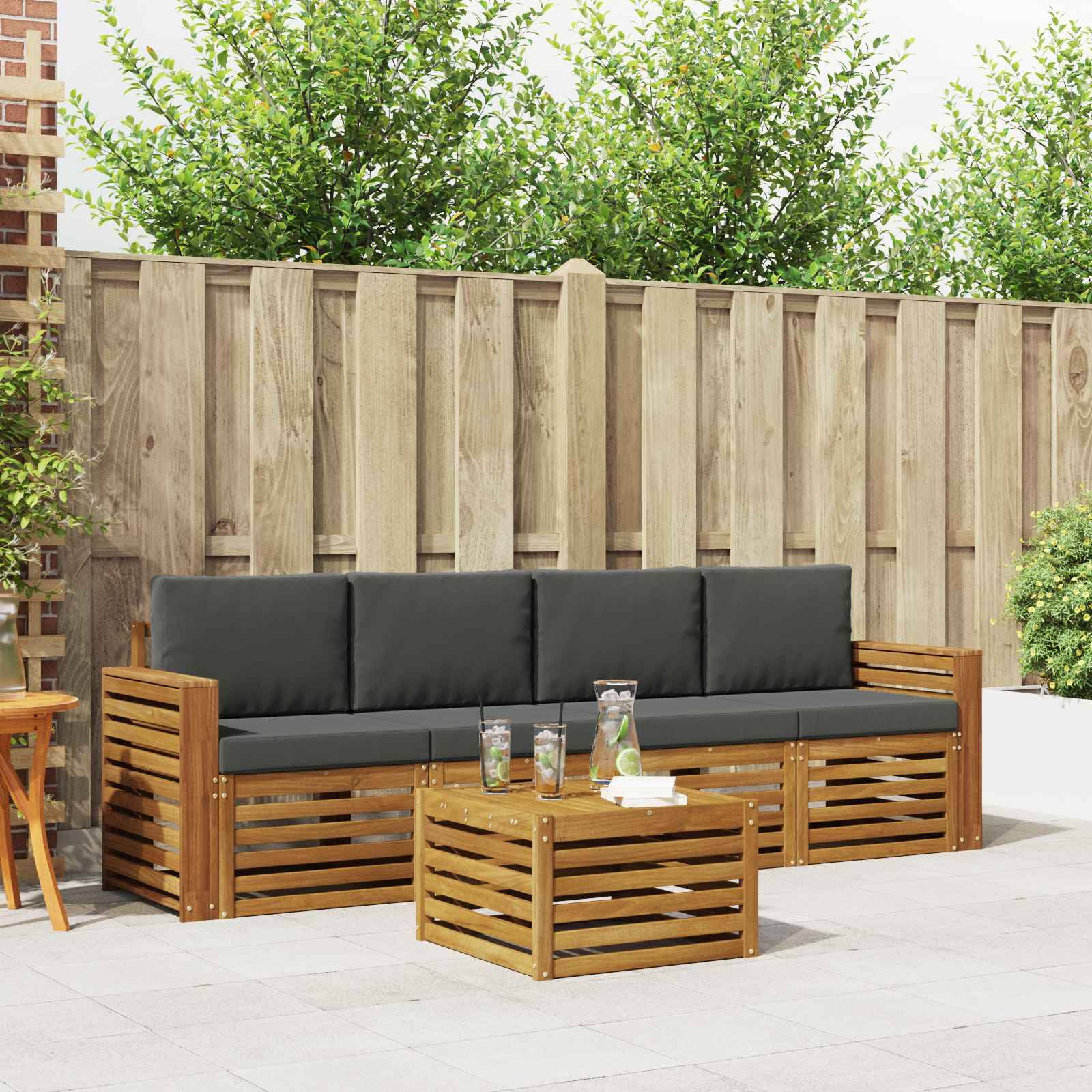 vidaXL Sofagarnituren 5 pcs Natur und Anthrazit Massivholz Akazie
