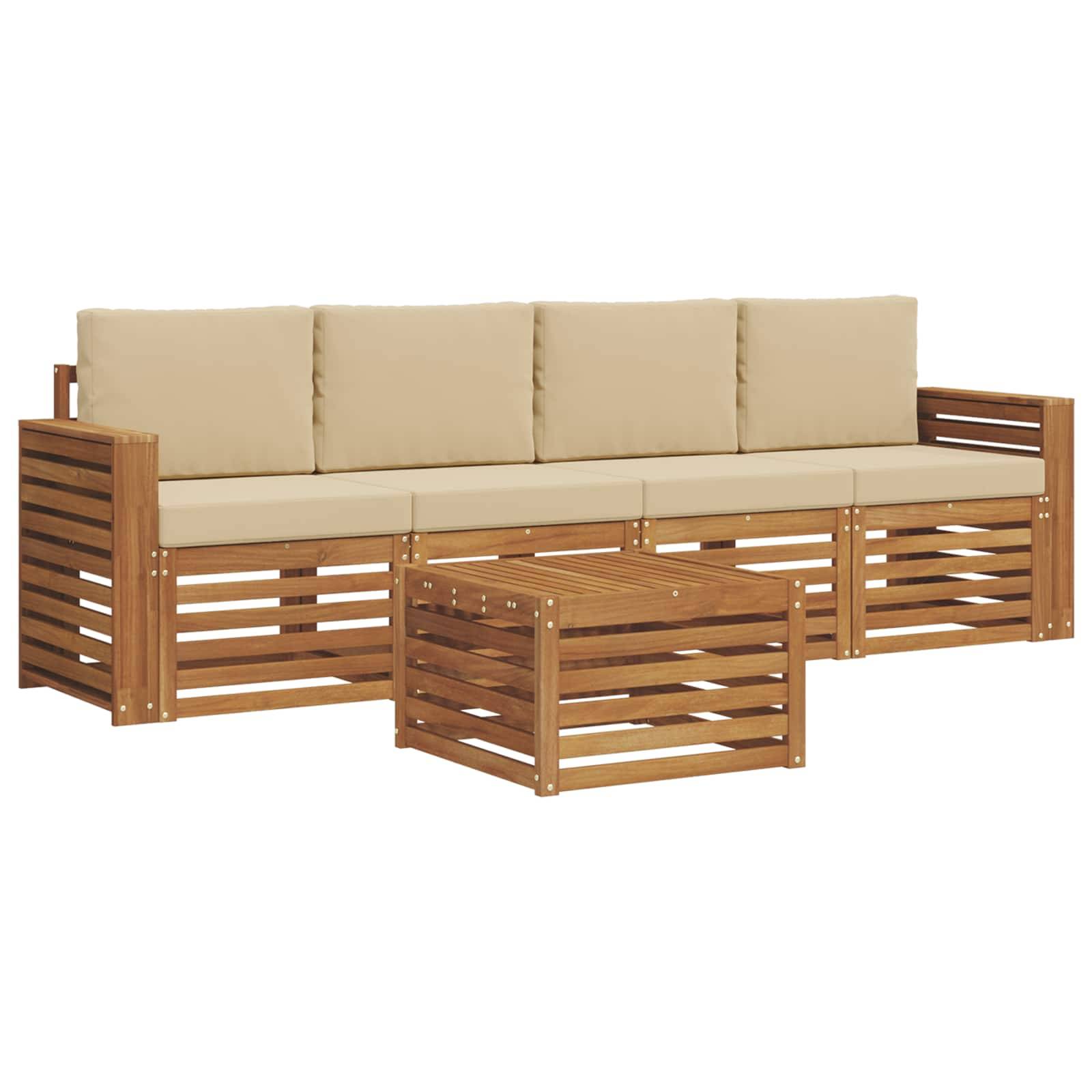 vidaXL Sofagarnituren 5 pcs Natur und Beige Massivholz Akazie