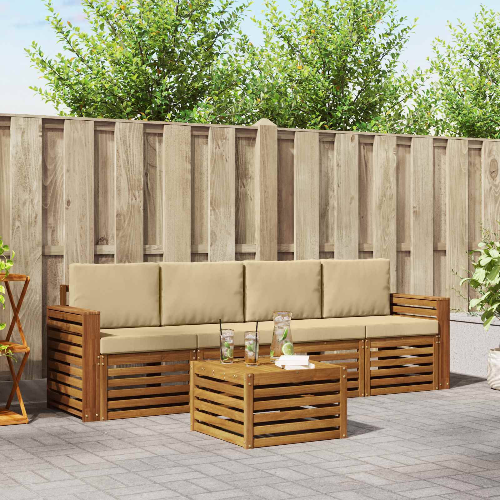 vidaXL Sofagarnituren 5 pcs Natur und Beige Massivholz Akazie
