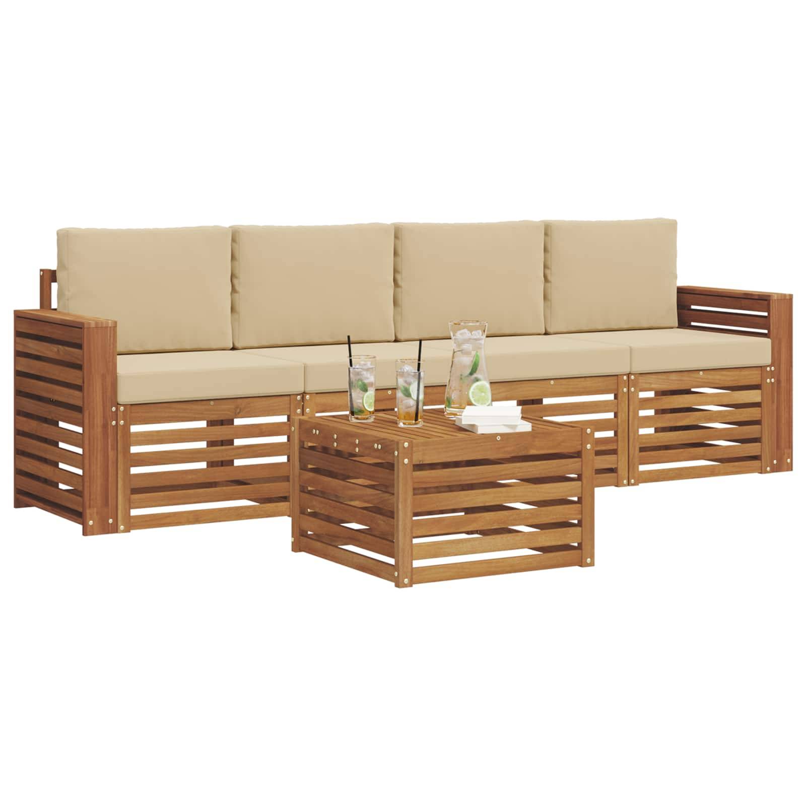 vidaXL Sofagarnituren 5 pcs Natur und Beige Massivholz Akazie