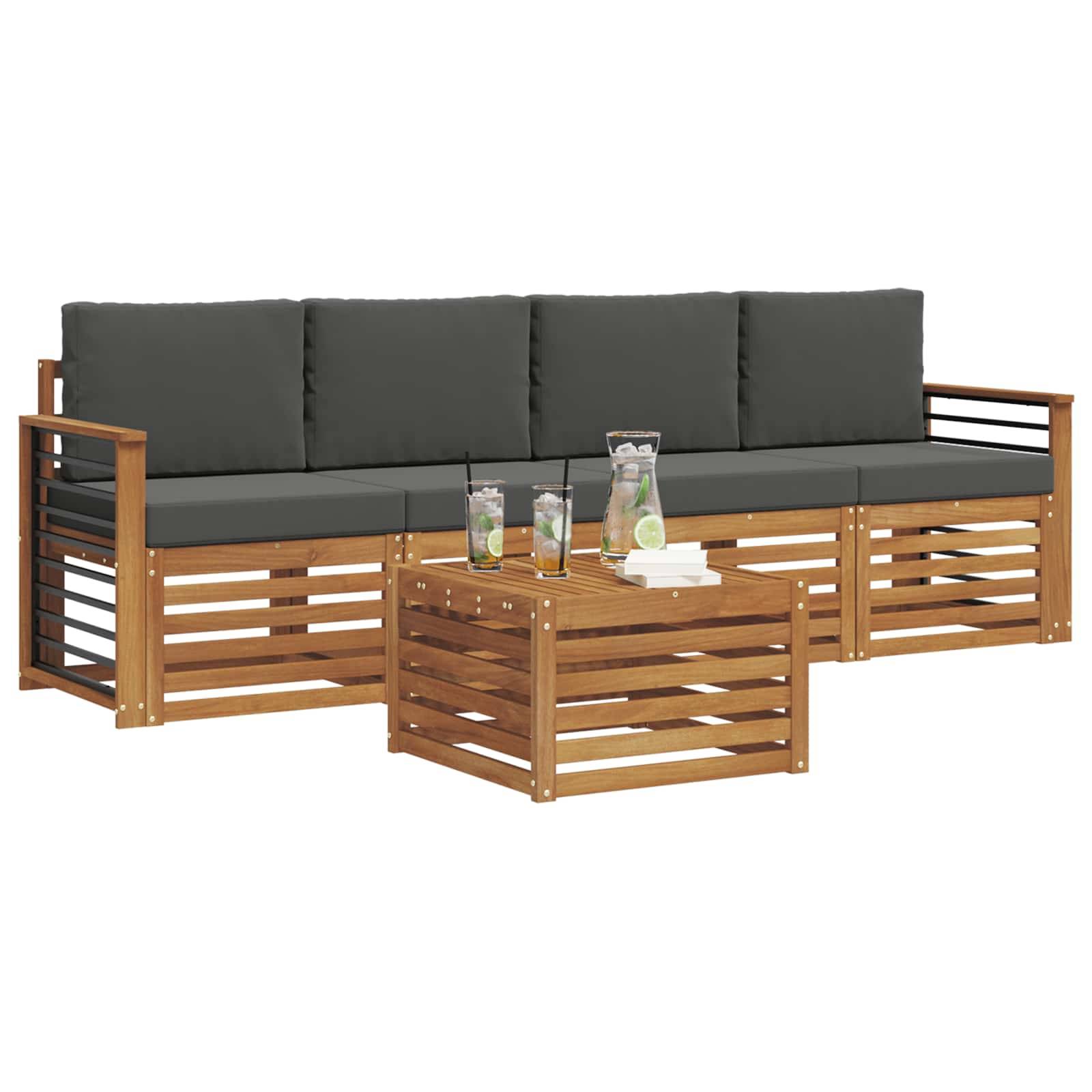 vidaXL Sofagarnituren 5 pcs Natur und Anthrazit Massivholz Akazie