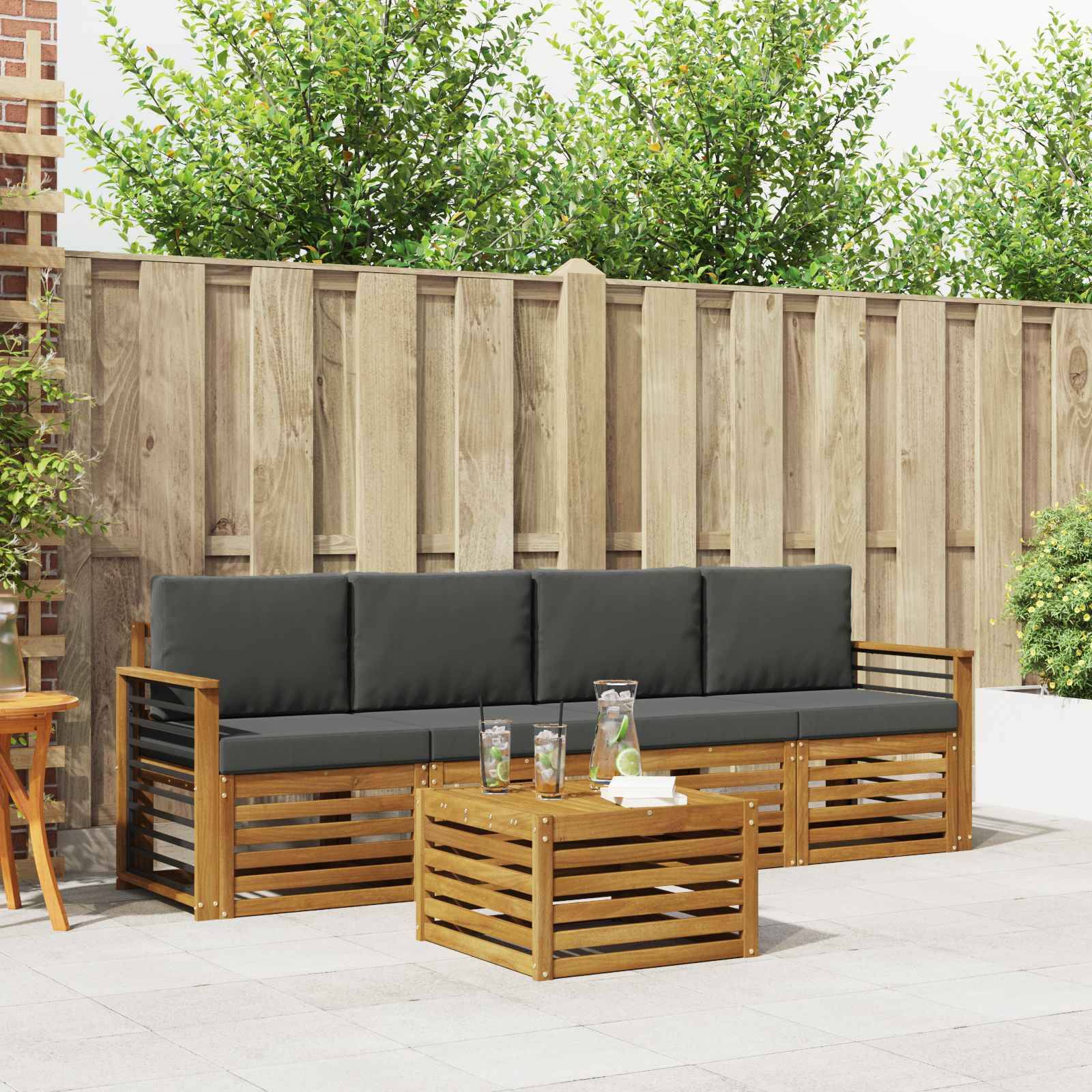 vidaXL Sofagarnituren 5 pcs Natur und Anthrazit Massivholz Akazie