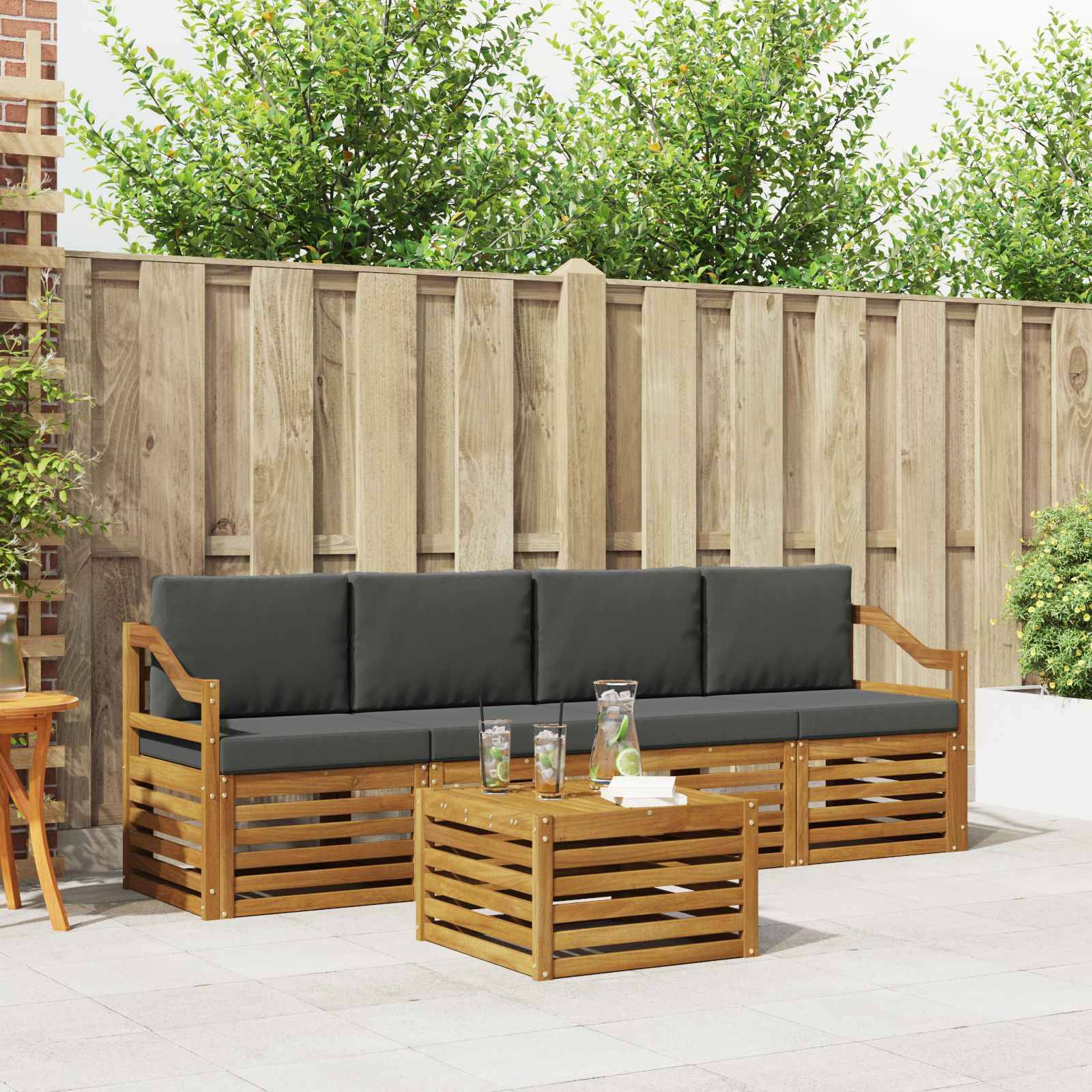 vidaXL Sofagarnituren 5 pcs Natur und Anthrazit Massivholz Akazie