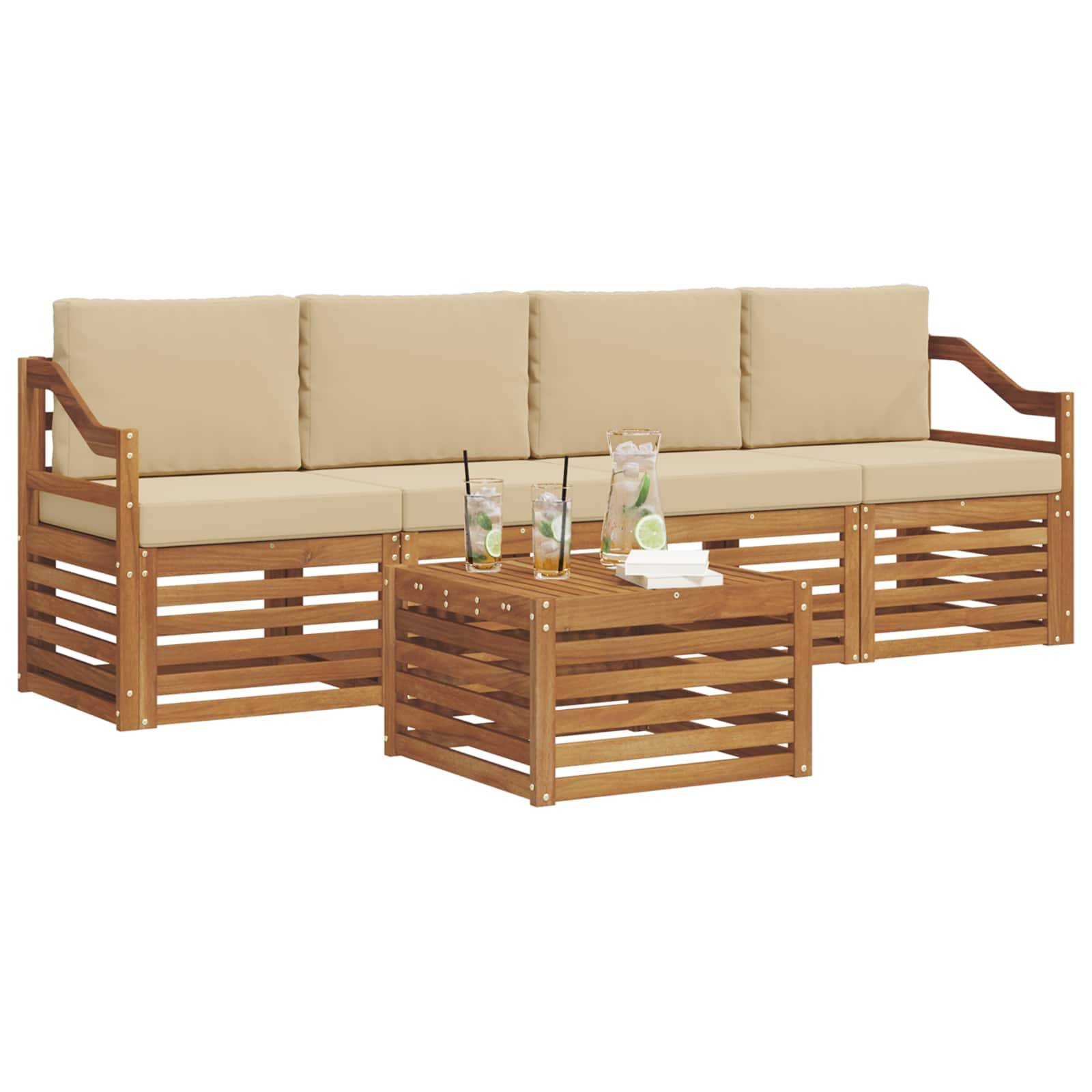 vidaXL Sofagarnituren 5 pcs Natur und Beige Massivholz Akazie