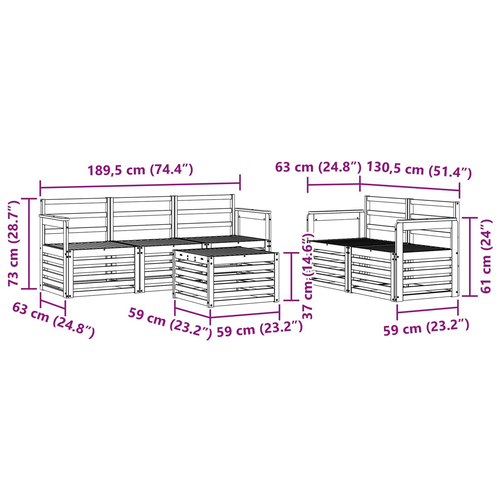vidaXL Sofagarnituren 6 pcs Natur Massivholz Akazie