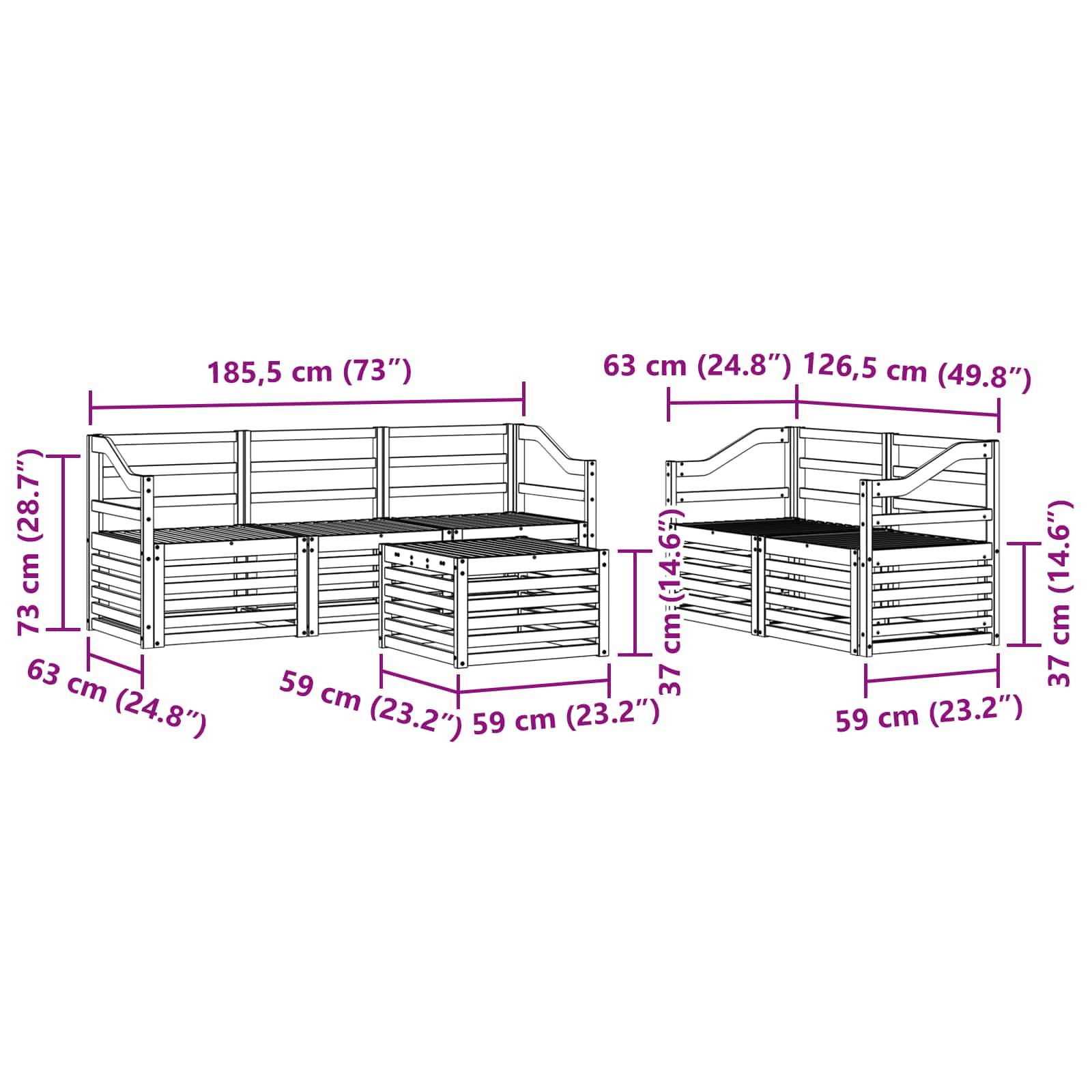 vidaXL Sofagarnituren 6 pcs Natur Massivholz Akazie