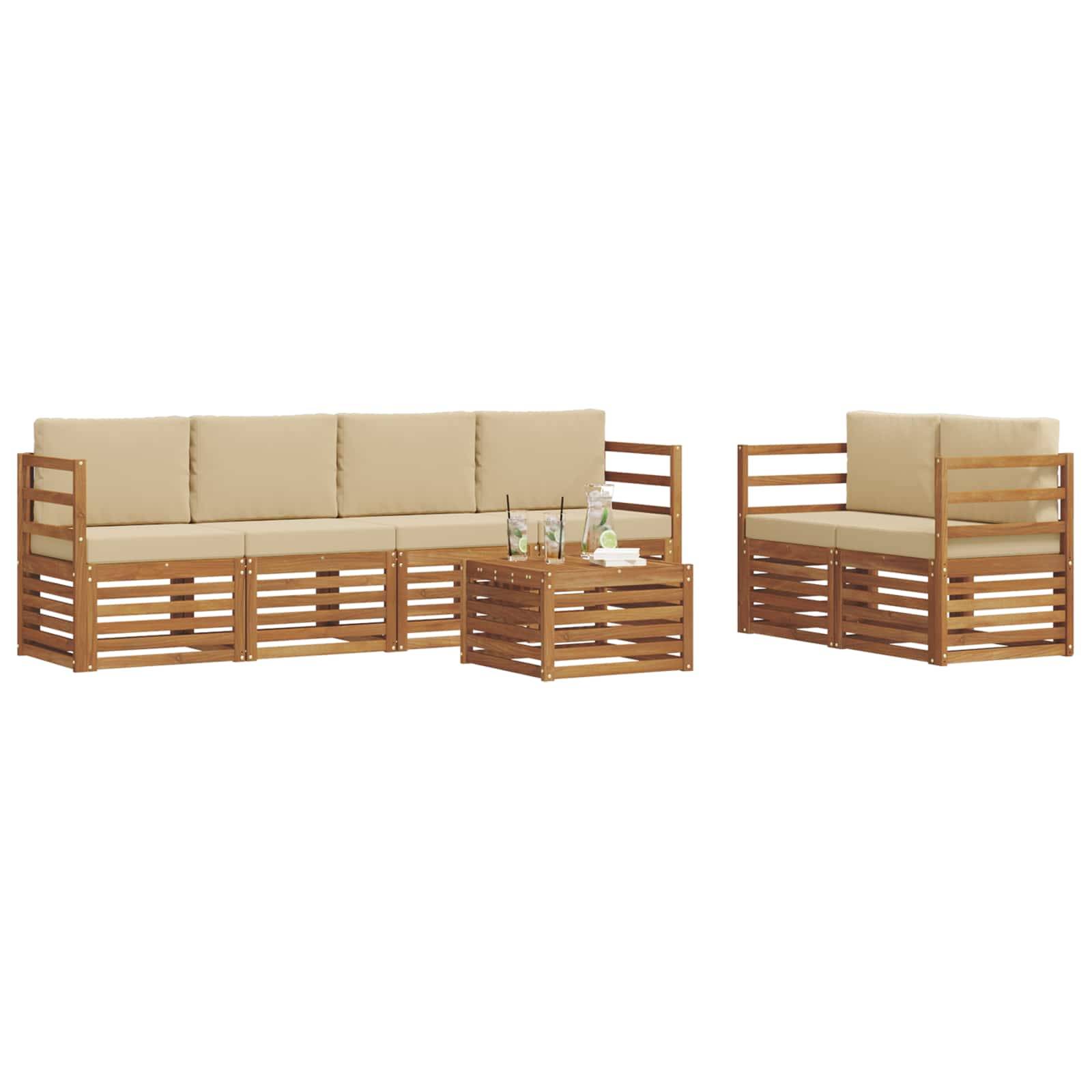 vidaXL Outdoor-Sofagarnitur 7 pcs Natur und Beige Massivholz Akazie