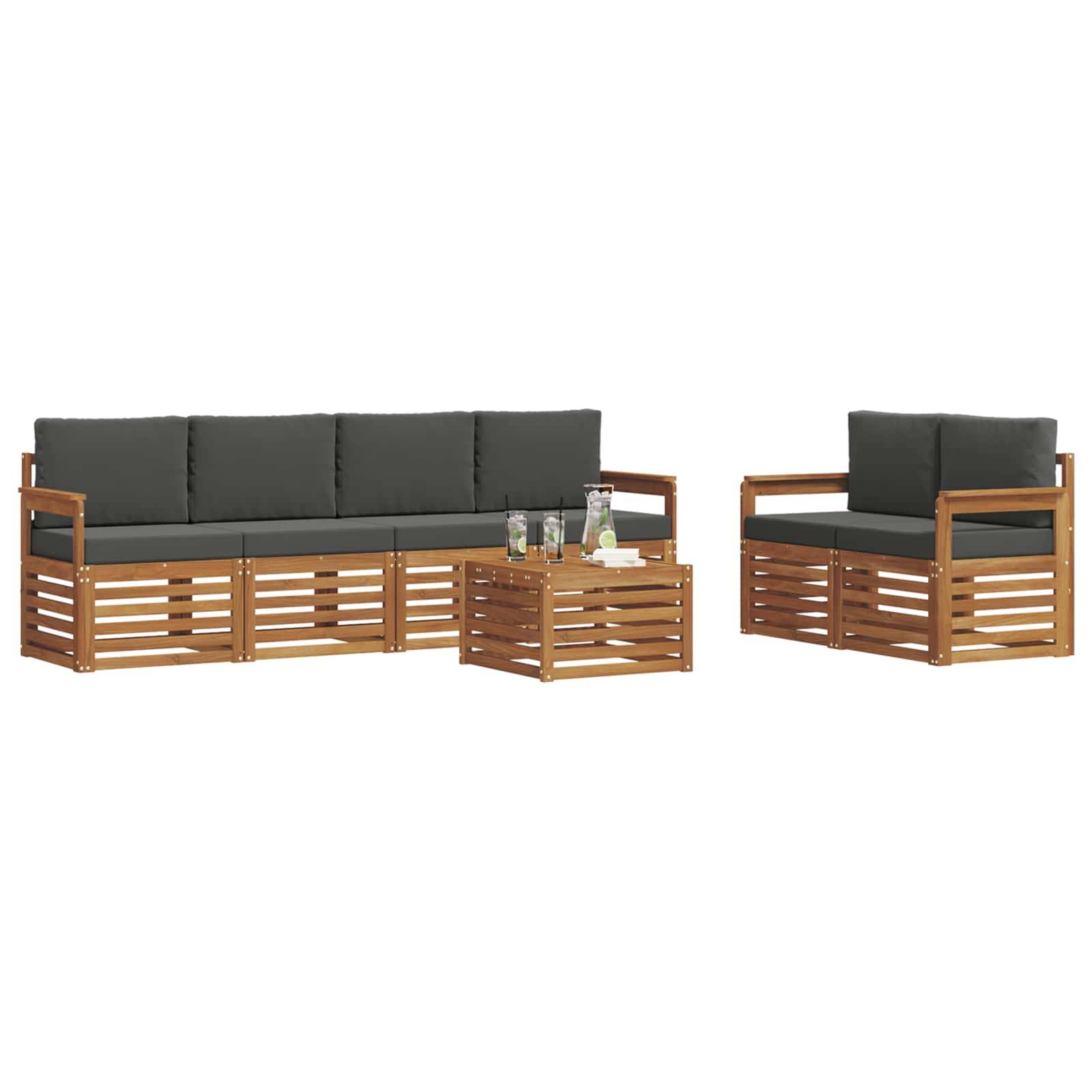 vidaXL Outdoor-Sofagarnitur mit Kissen 7 pcs Natur und Anthrazit