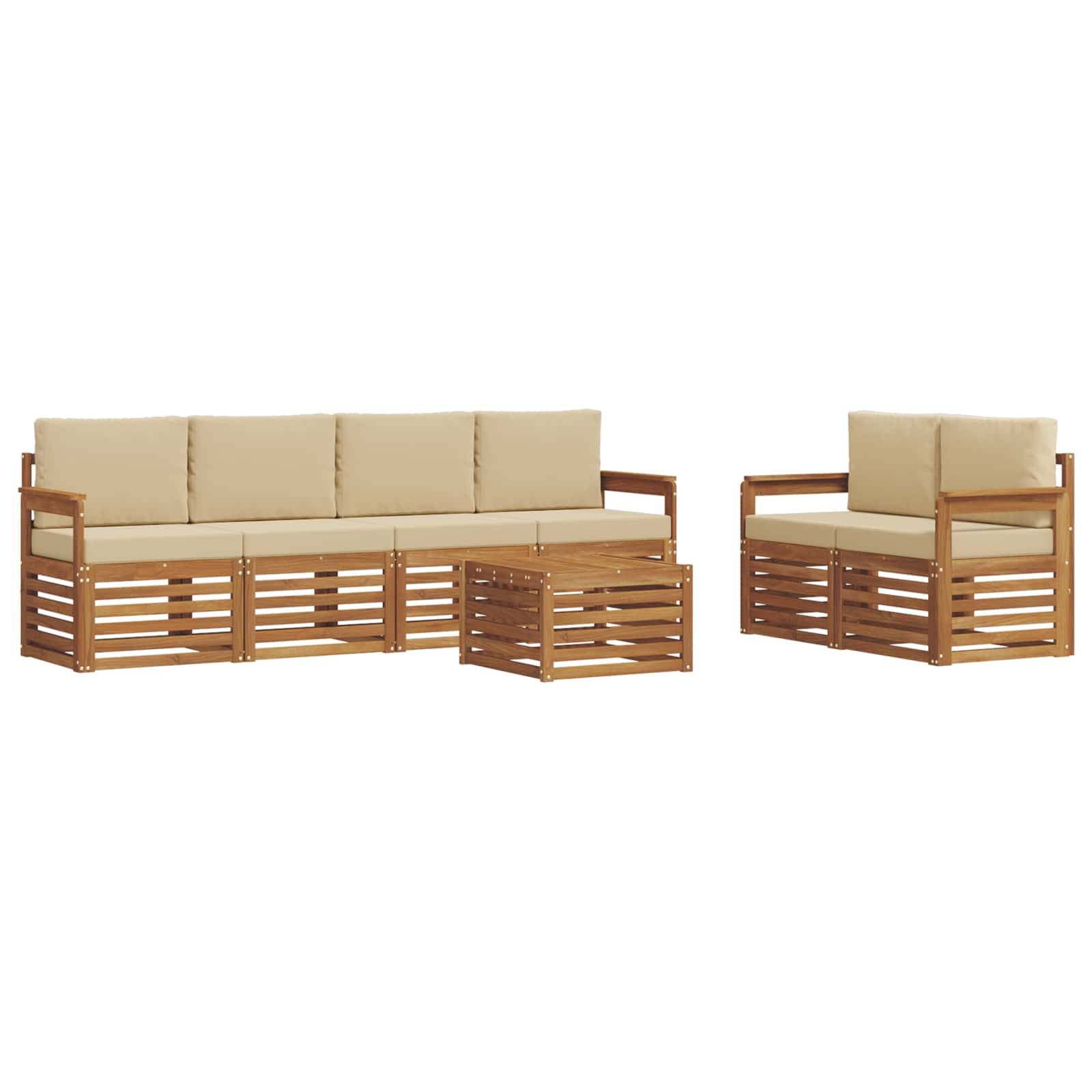 vidaXL Outdoor-Sofagarnitur 7 pcs Natur und Beige Massivholz Akazie