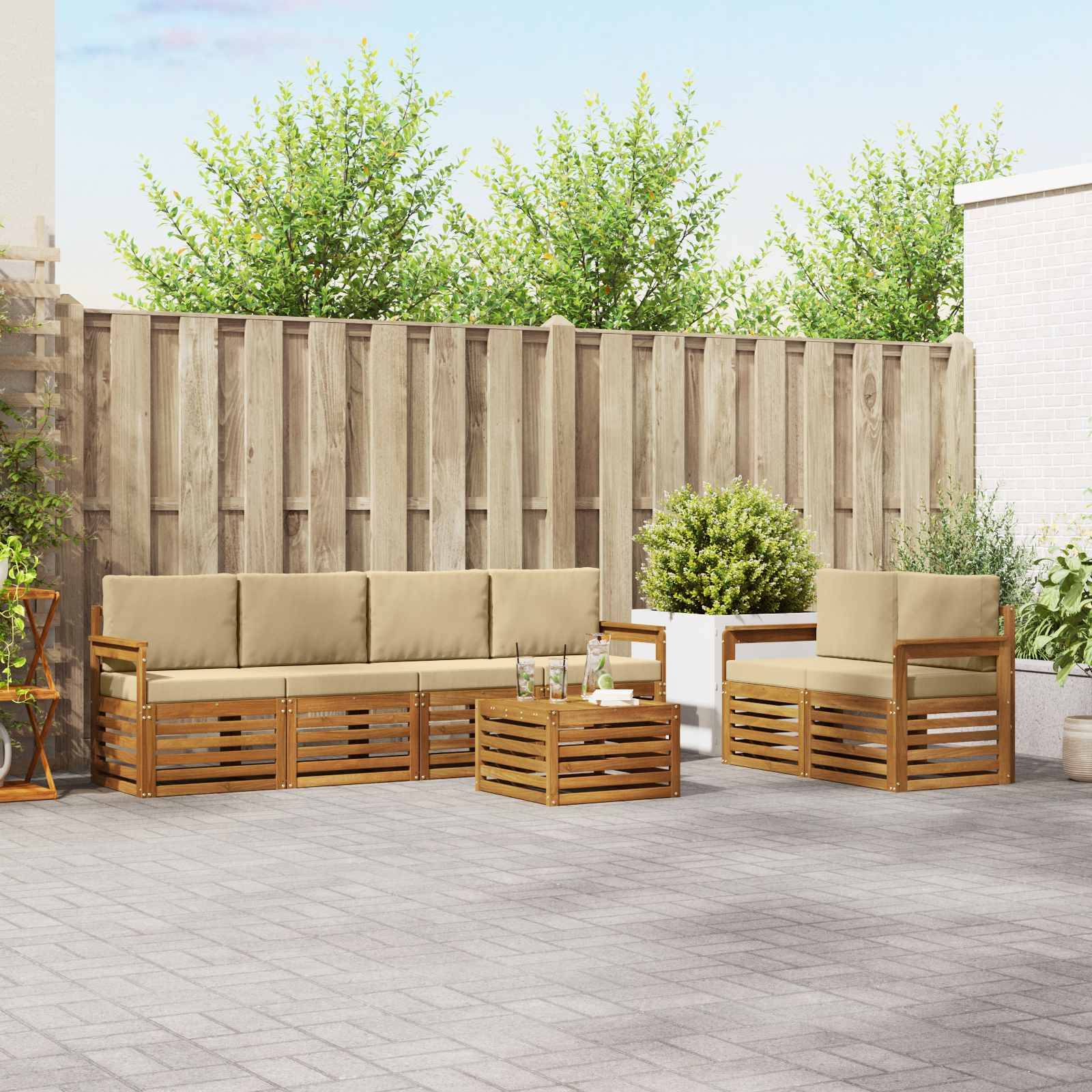vidaXL Outdoor-Sofagarnitur 7 pcs Natur und Beige Massivholz Akazie