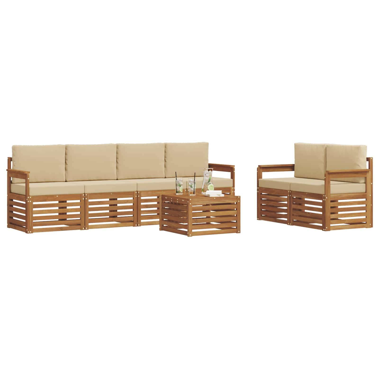 vidaXL Outdoor-Sofagarnitur 7 pcs Natur und Beige Massivholz Akazie