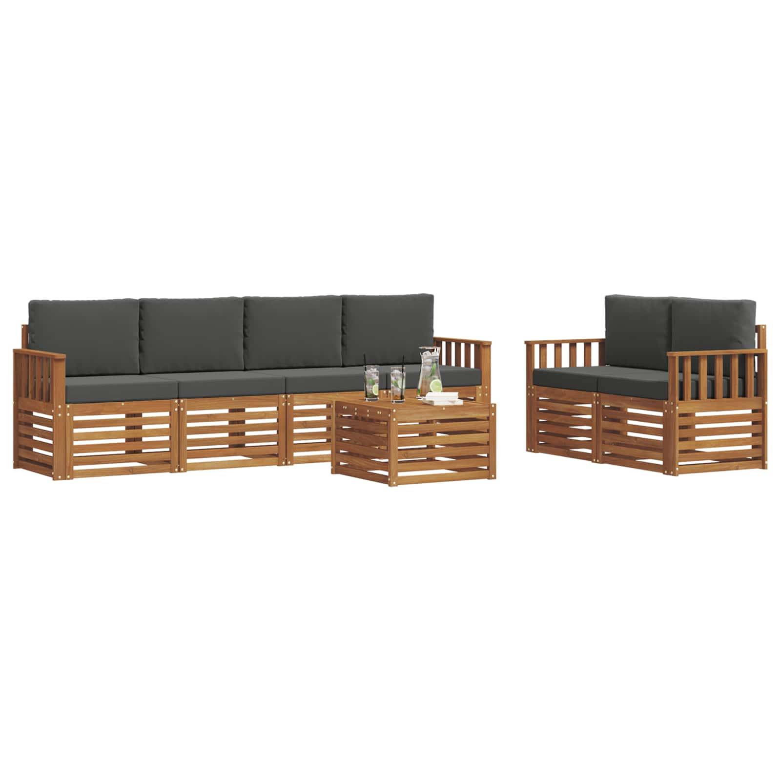 vidaXL Outdoor-Sofagarnitur mit Kissen 7 pcs Natur und Anthrazit