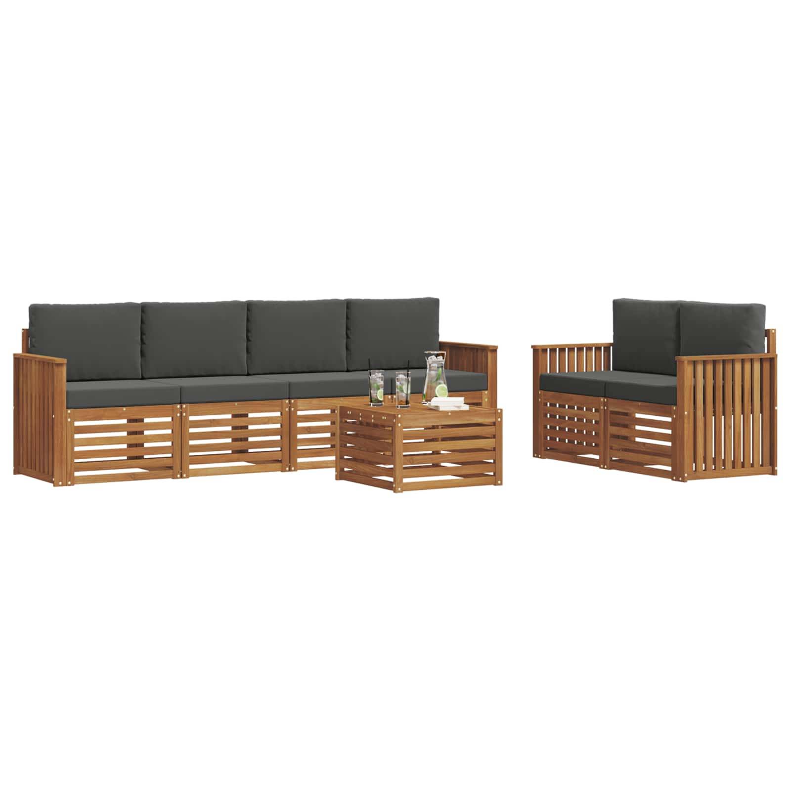 vidaXL Outdoor-Sofagarnitur mit Kissen 7 pcs Natur und Anthrazit