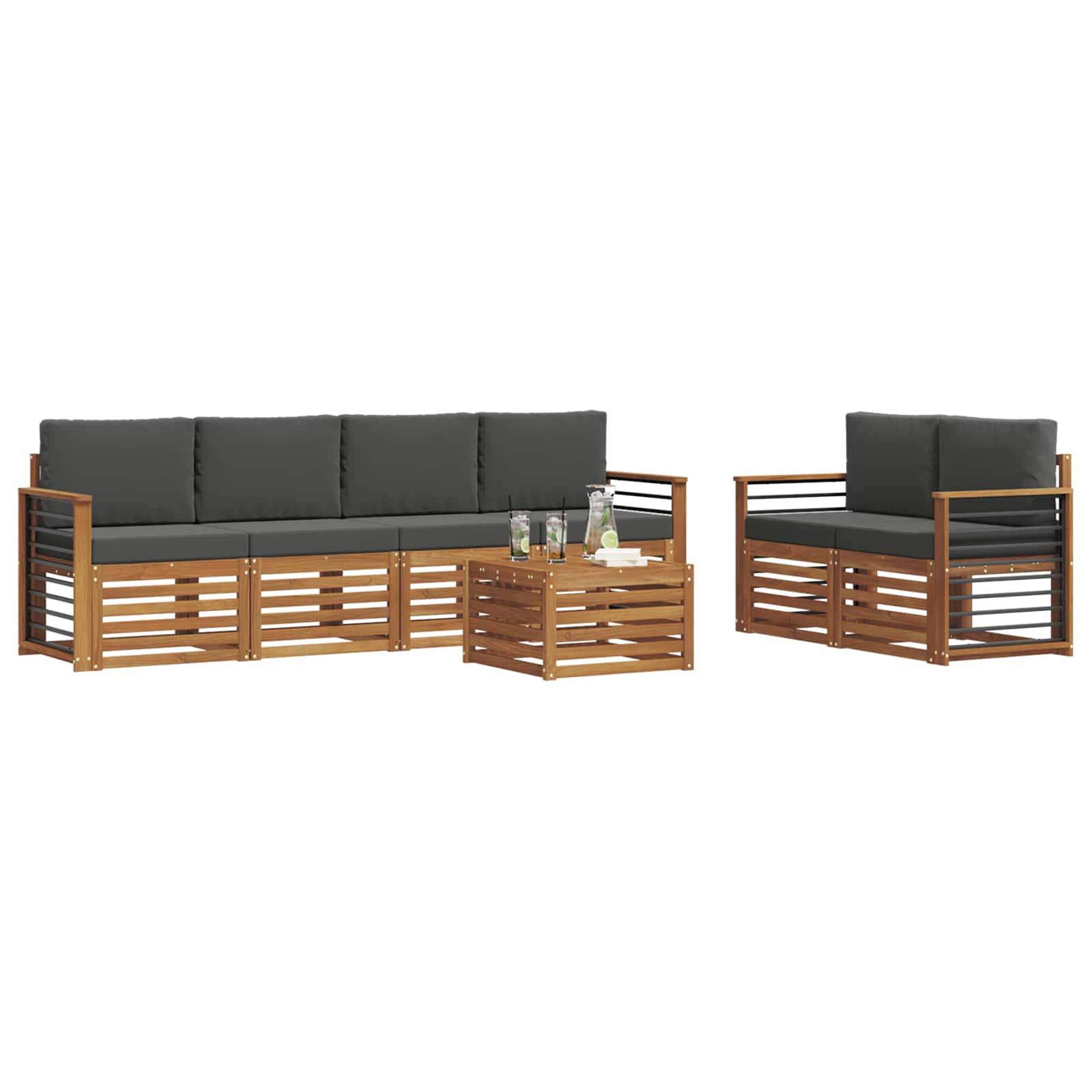 vidaXL Outdoor-Sofagarnitur mit Kissen 7 pcs Natur und Anthrazit
