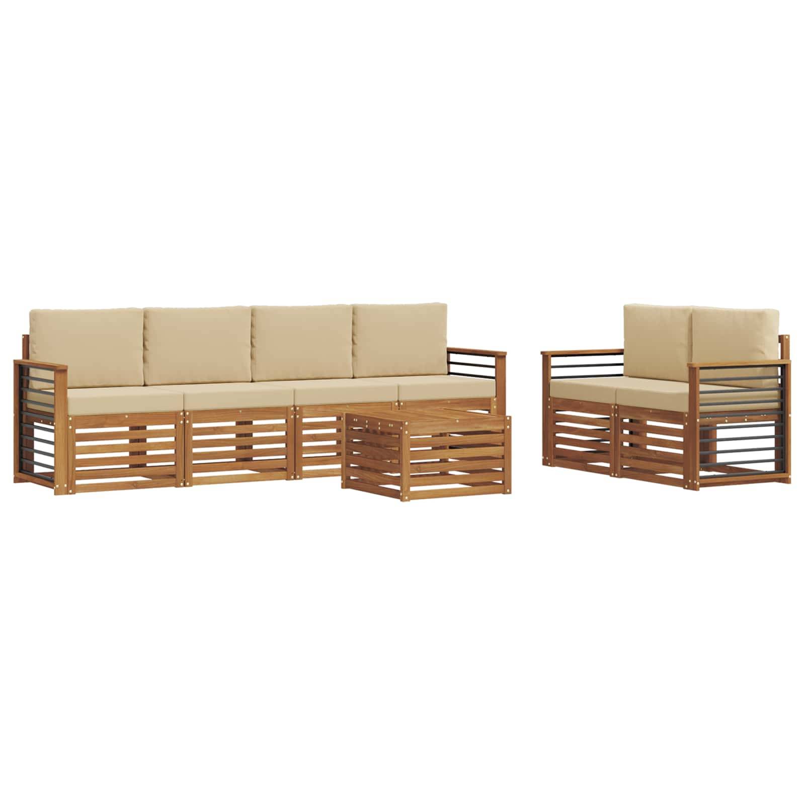 vidaXL Outdoor-Sofagarnitur 7 pcs Natur und Beige Massivholz Akazie