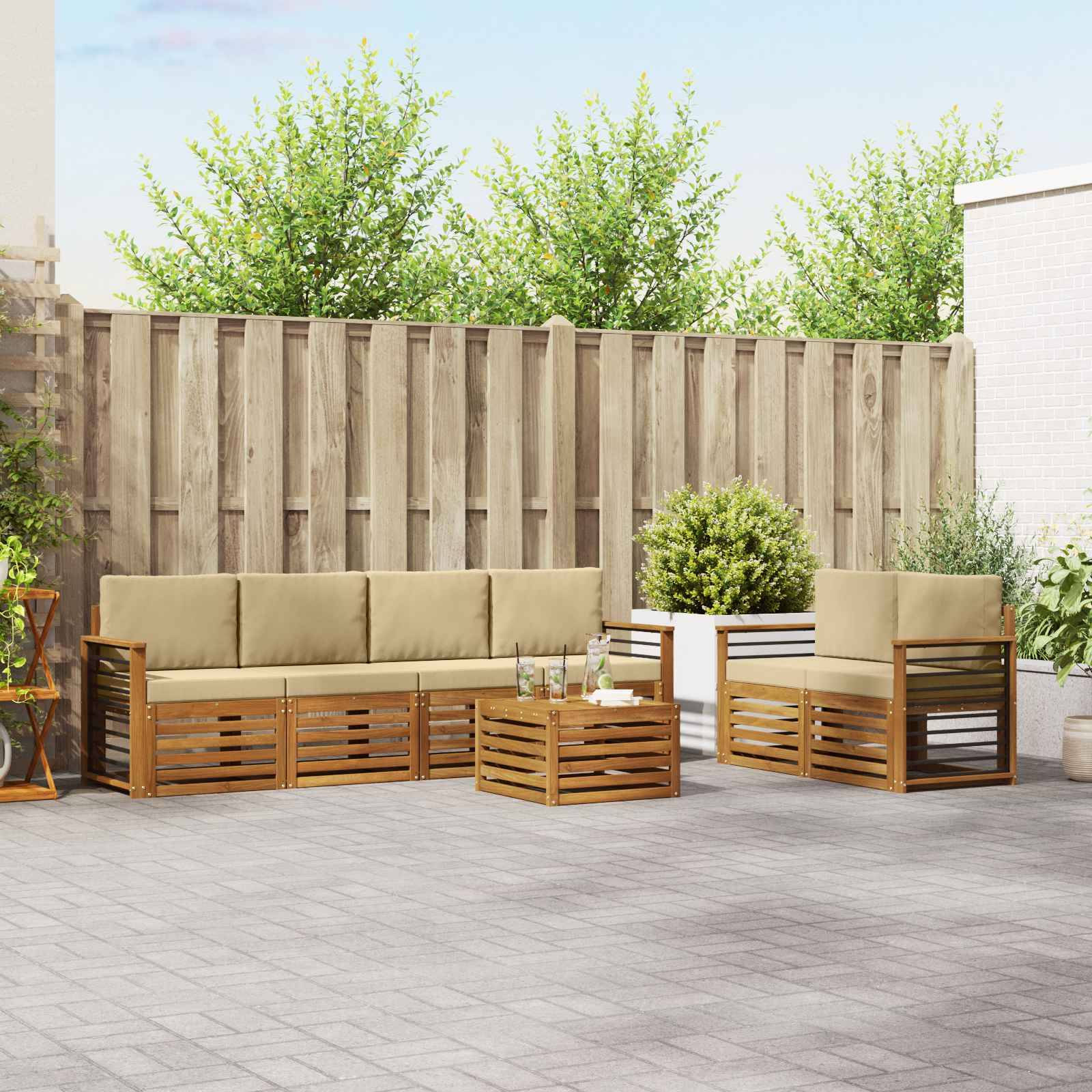 vidaXL Outdoor-Sofagarnitur 7 pcs Natur und Beige Massivholz Akazie