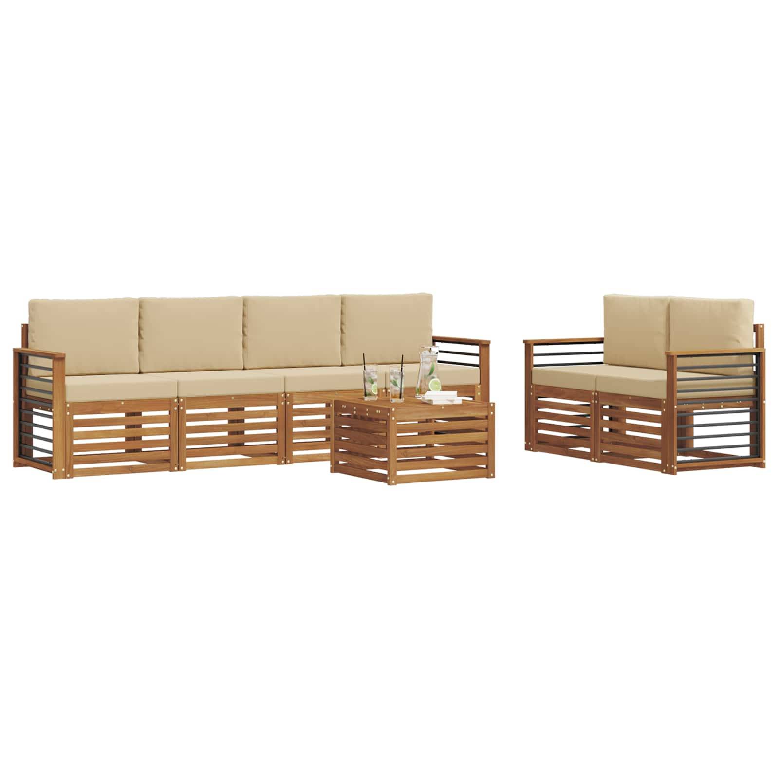 vidaXL Outdoor-Sofagarnitur 7 pcs Natur und Beige Massivholz Akazie