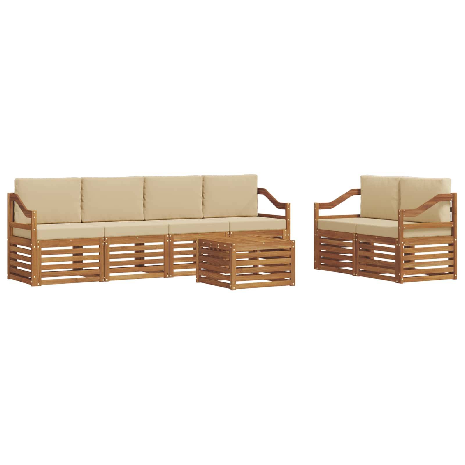 vidaXL Outdoor-Sofagarnitur 7 pcs Natur und Beige Massivholz Akazie