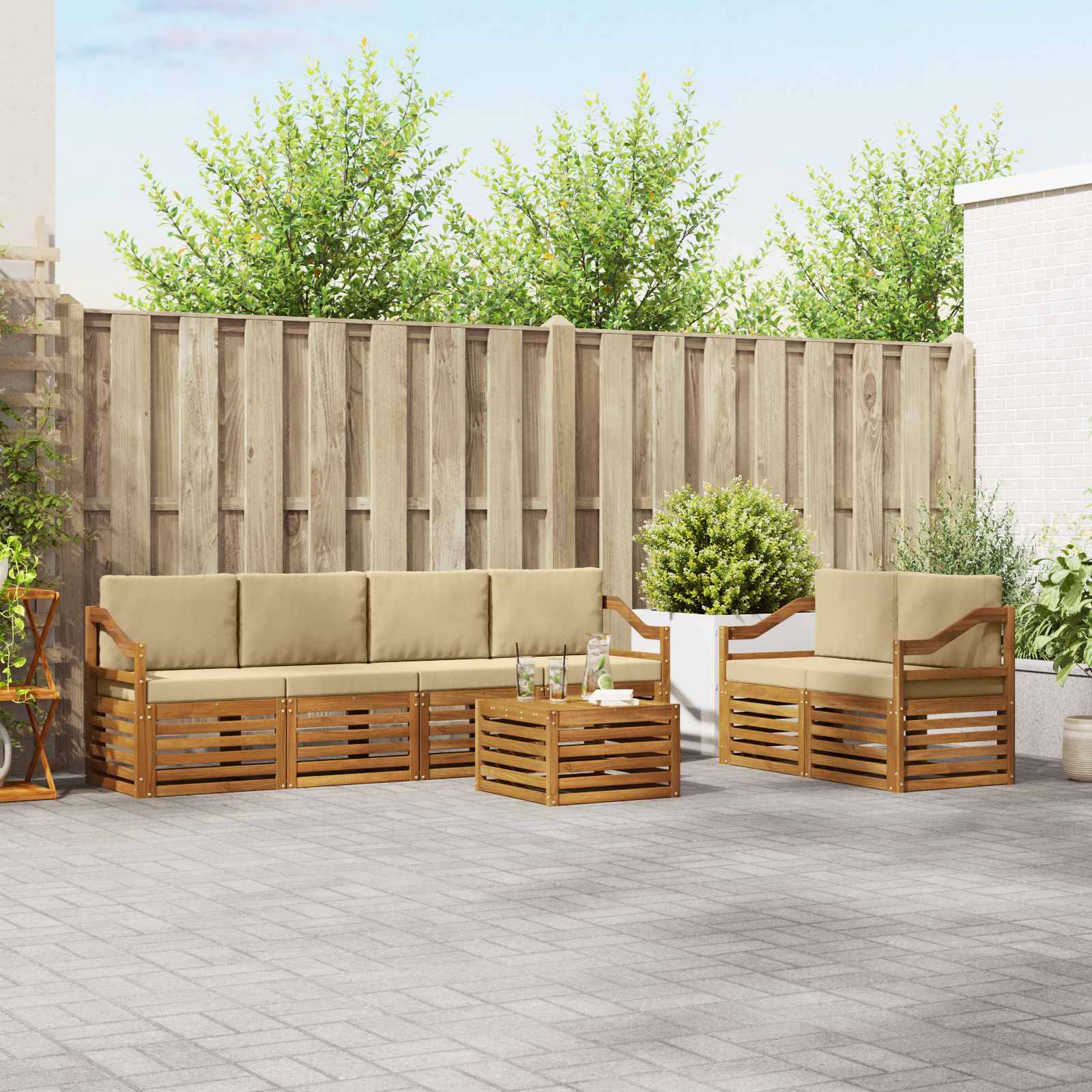 vidaXL Outdoor-Sofagarnitur 7 pcs Natur und Beige Massivholz Akazie