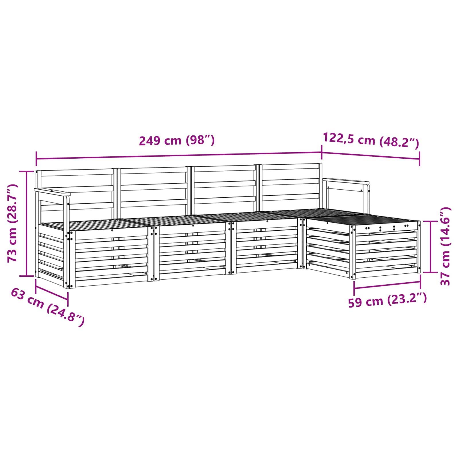 vidaXL Outdoor-Sofagarnitur 5 pcs Weiß 249 x 122,5 x 73 cm