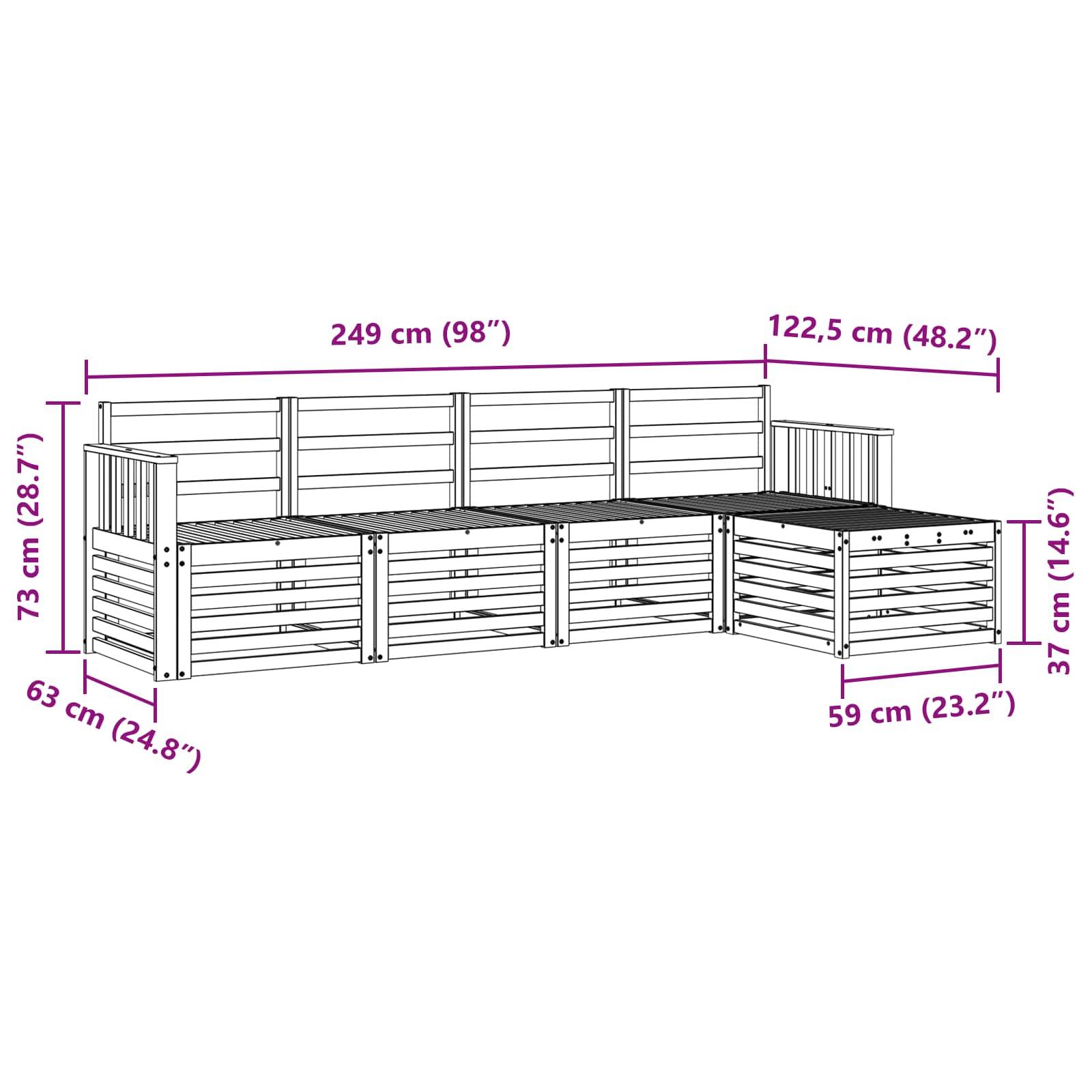 vidaXL Outdoor-Sofagarnitur 5 pcs Weiß 249 x 122,5 x 73 cm