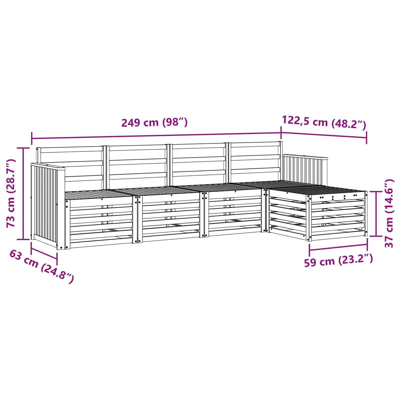 vidaXL Outdoor-Sofagarnitur 5 pcs Weiß 249 x 122,5 x 73 cm