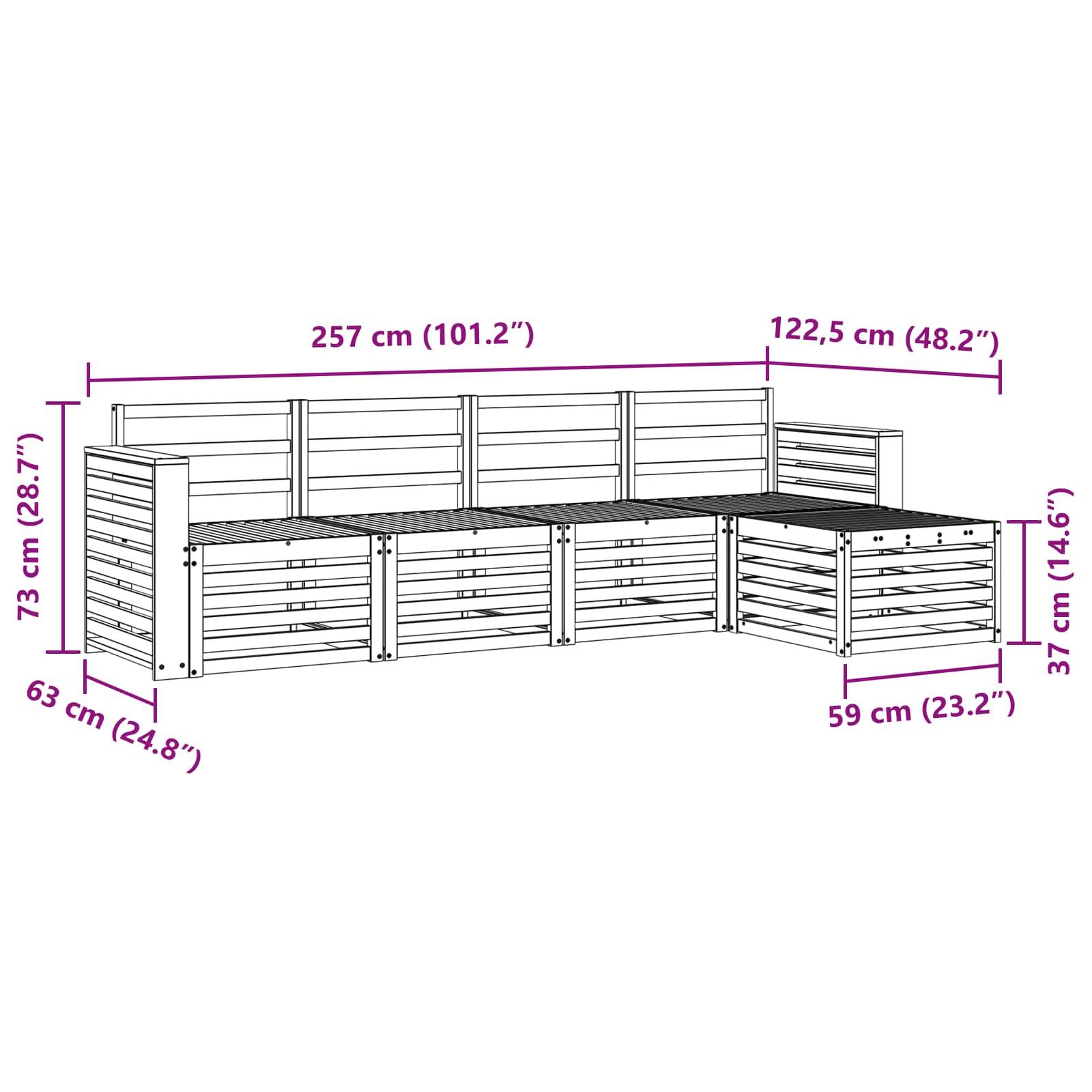 vidaXL Outdoor-Sofagarnitur 5 pcs Weiß 257 x 122,5 x 73 cm