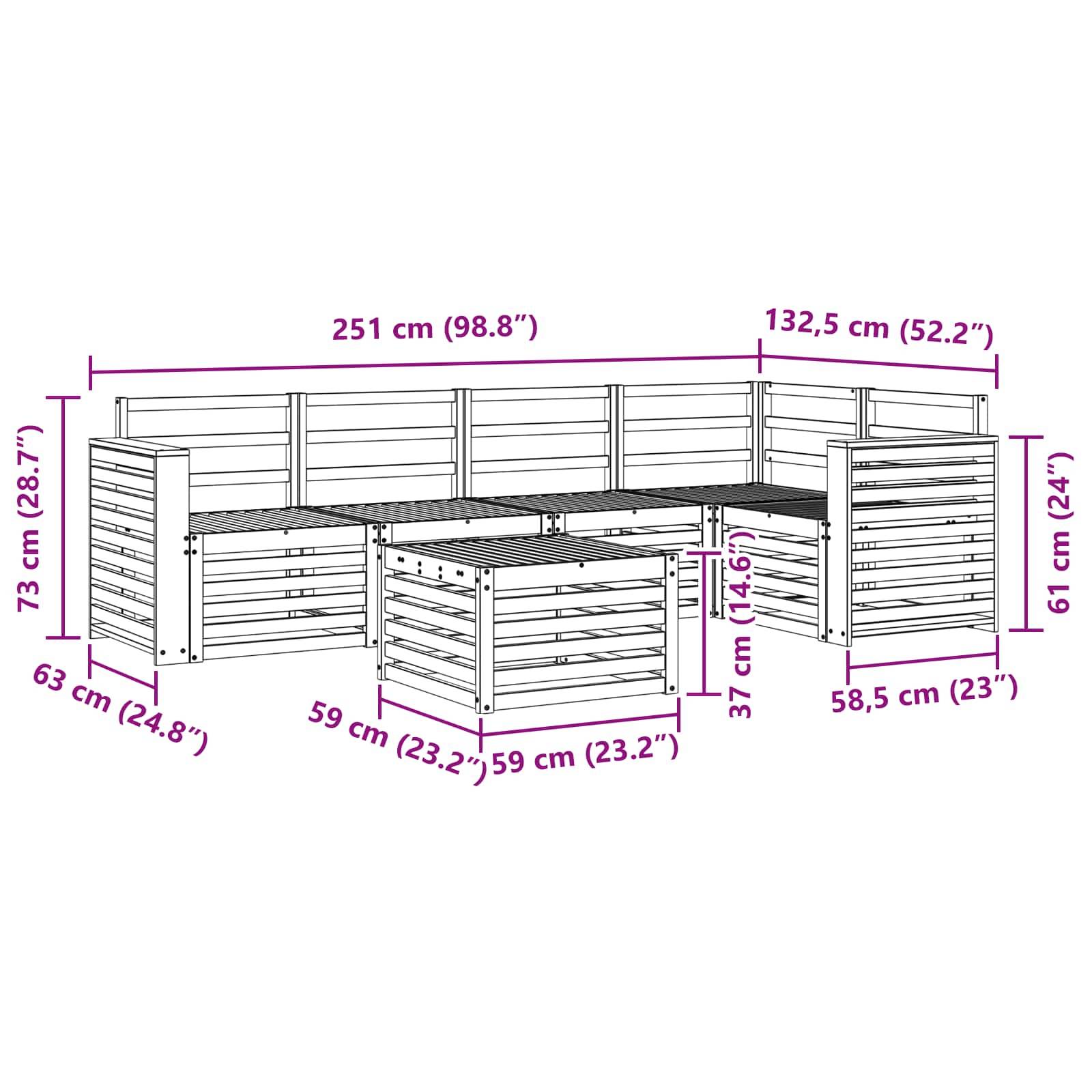 vidaXL Outdoor-Sofagarnitur 6 pcs Weiß 59 x 59 x 37 cm