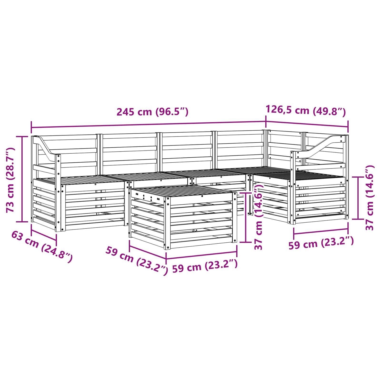vidaXL Outdoor-Sofagarnitur 6 pcs Weiß 59 x 59 x 37 cm