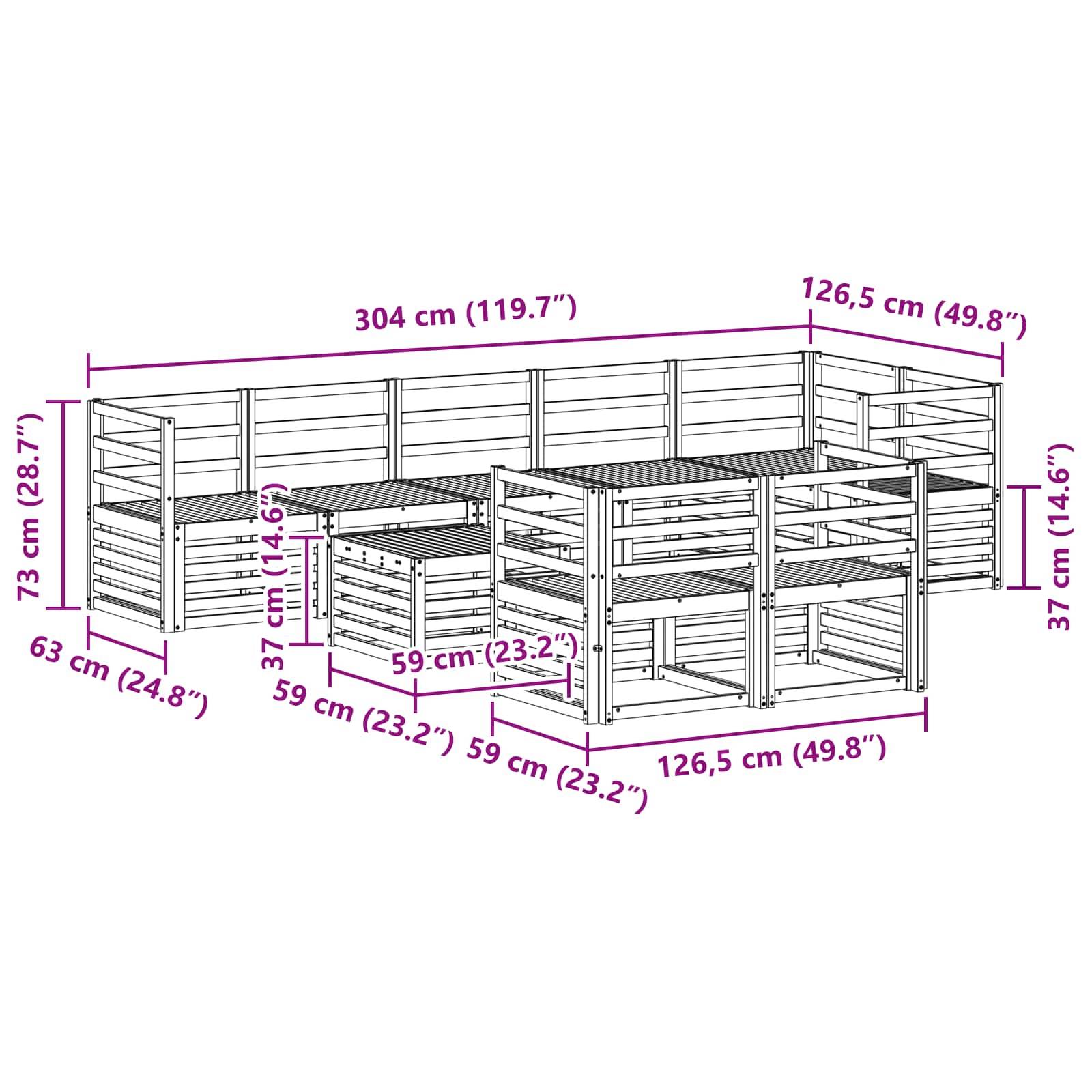 vidaXL Outdoor-Sofagarnitur 9 pcs Weiß 59 x 59 x 37 cm