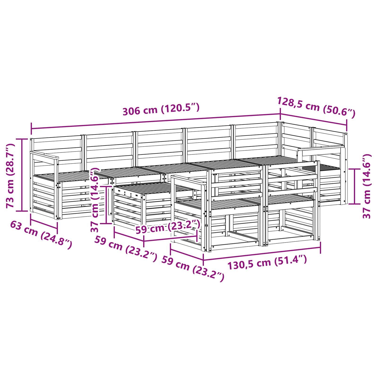 vidaXL Outdoor-Sofagarnitur 9 pcs Weiß 59 x 59 x 37 cm