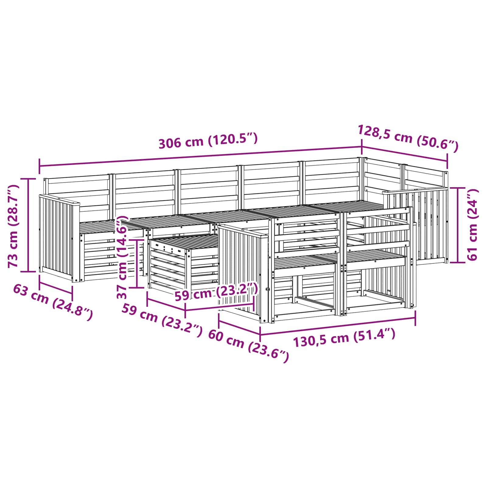 vidaXL Outdoor-Sofagarnitur 9 pcs Weiß 59 x 59 x 37 cm