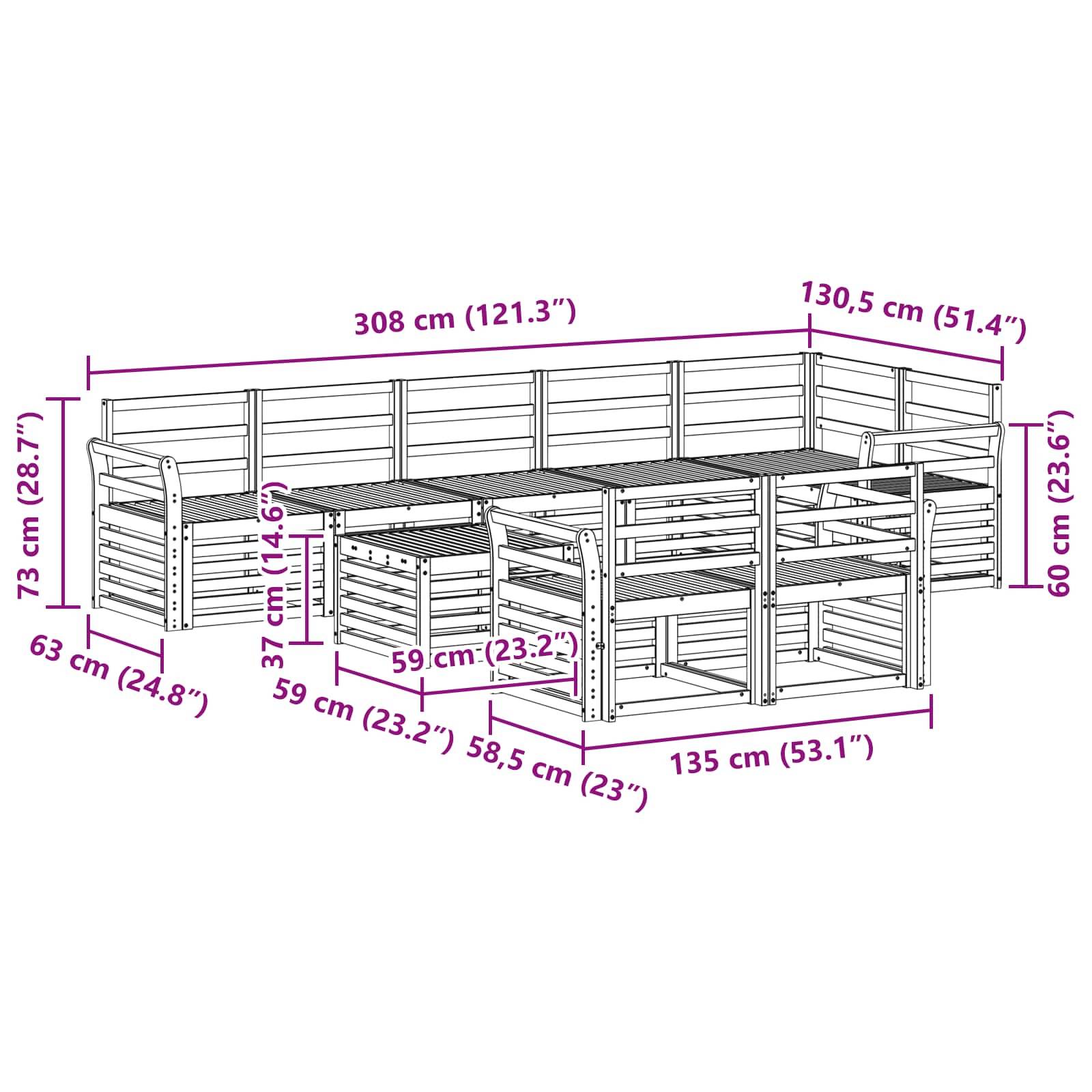 vidaXL Outdoor-Sofagarnitur 9 pcs Weiß 59 x 59 x 37 cm
